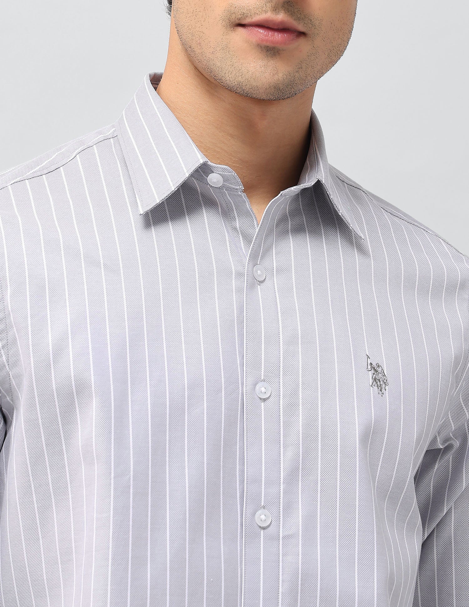 Tailored Fit Vertical Striped Shirt Grey - U.S. POLO ASSN. | Large