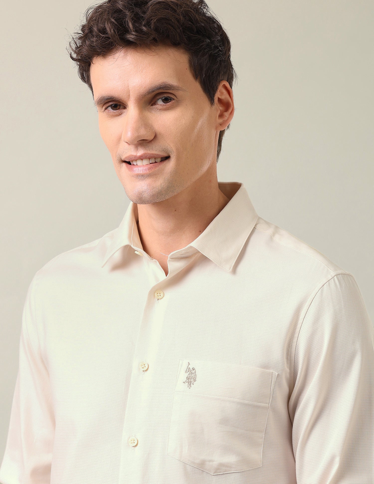 Textured Dobby Shirt Ivory - U.S. Polo Assn. India | Large