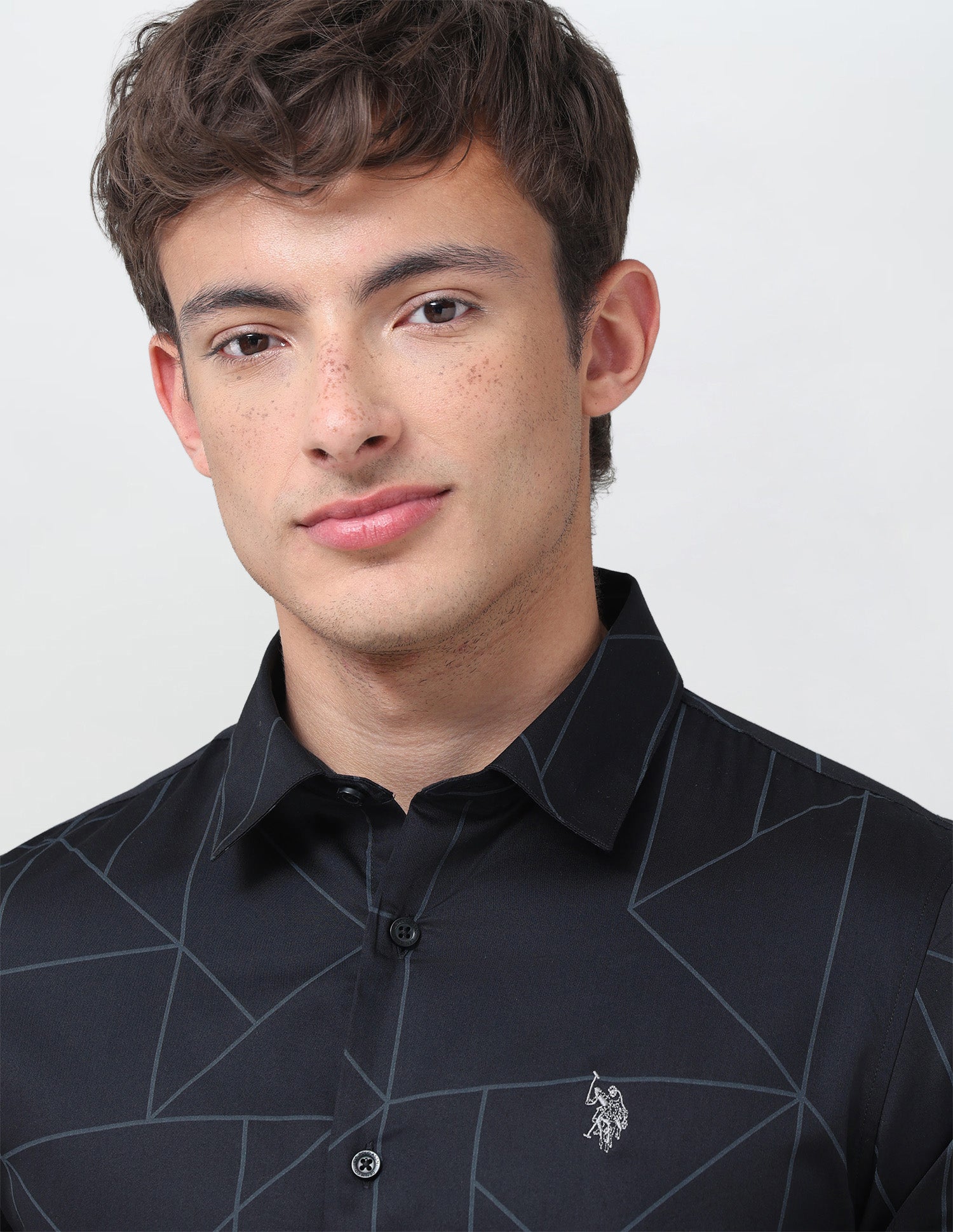 Geometric Printed Satin Shirt Black - U.S. Polo Assn. India | Large