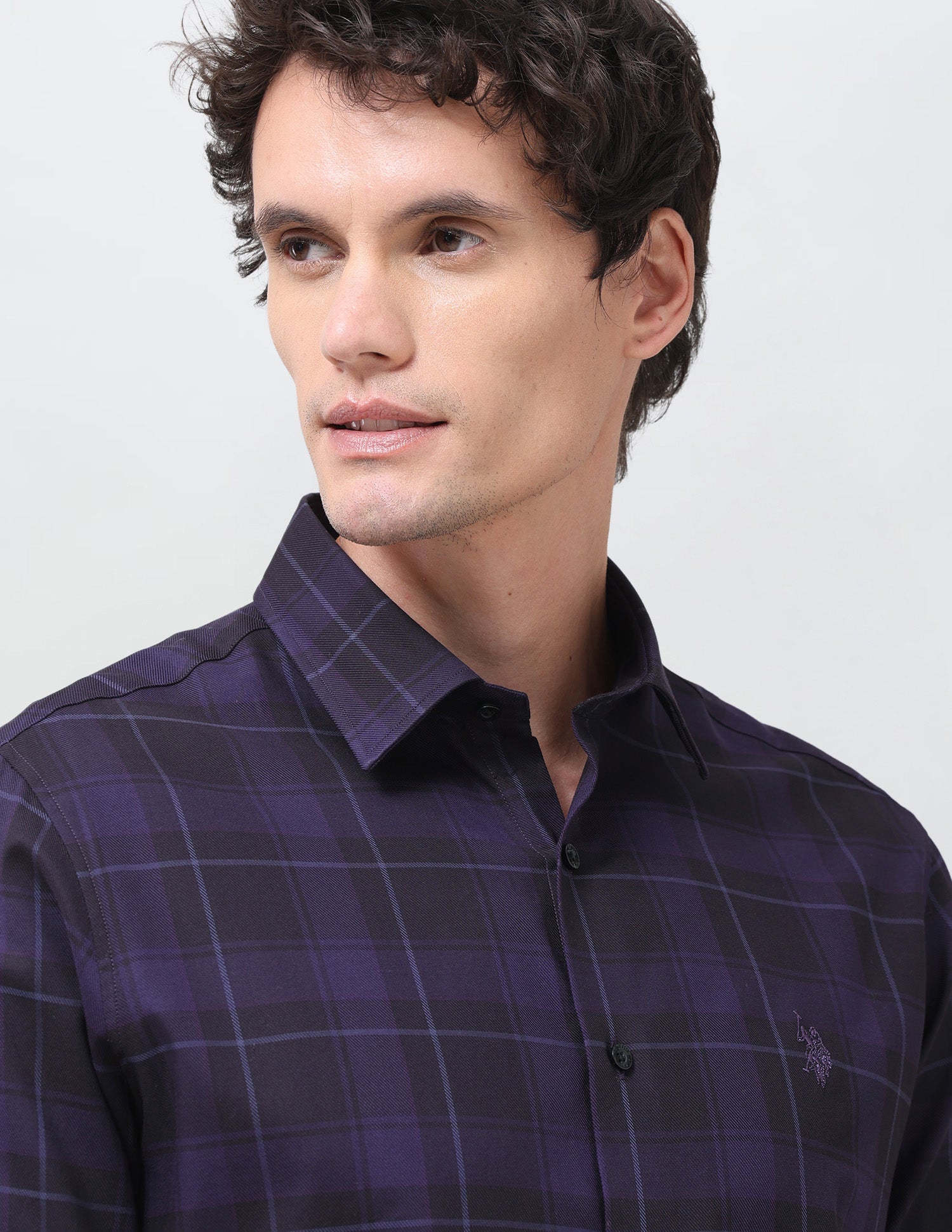 Tartan Checked Twill Shirt Dark Purple - U.S. Polo Assn. India | Large