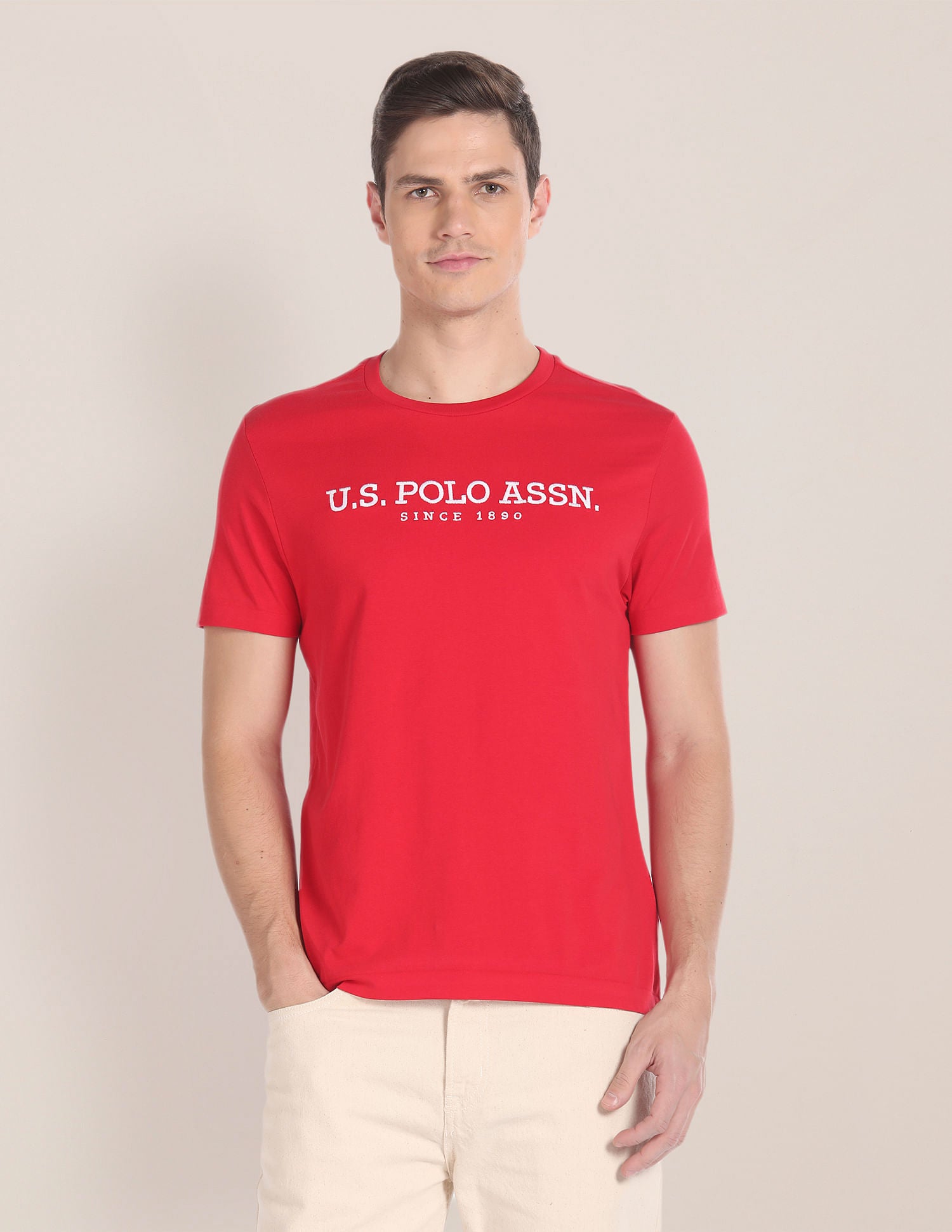 Brand Embroidered Cotton T-Shirt Red - U.S. POLO ASSN. | Large