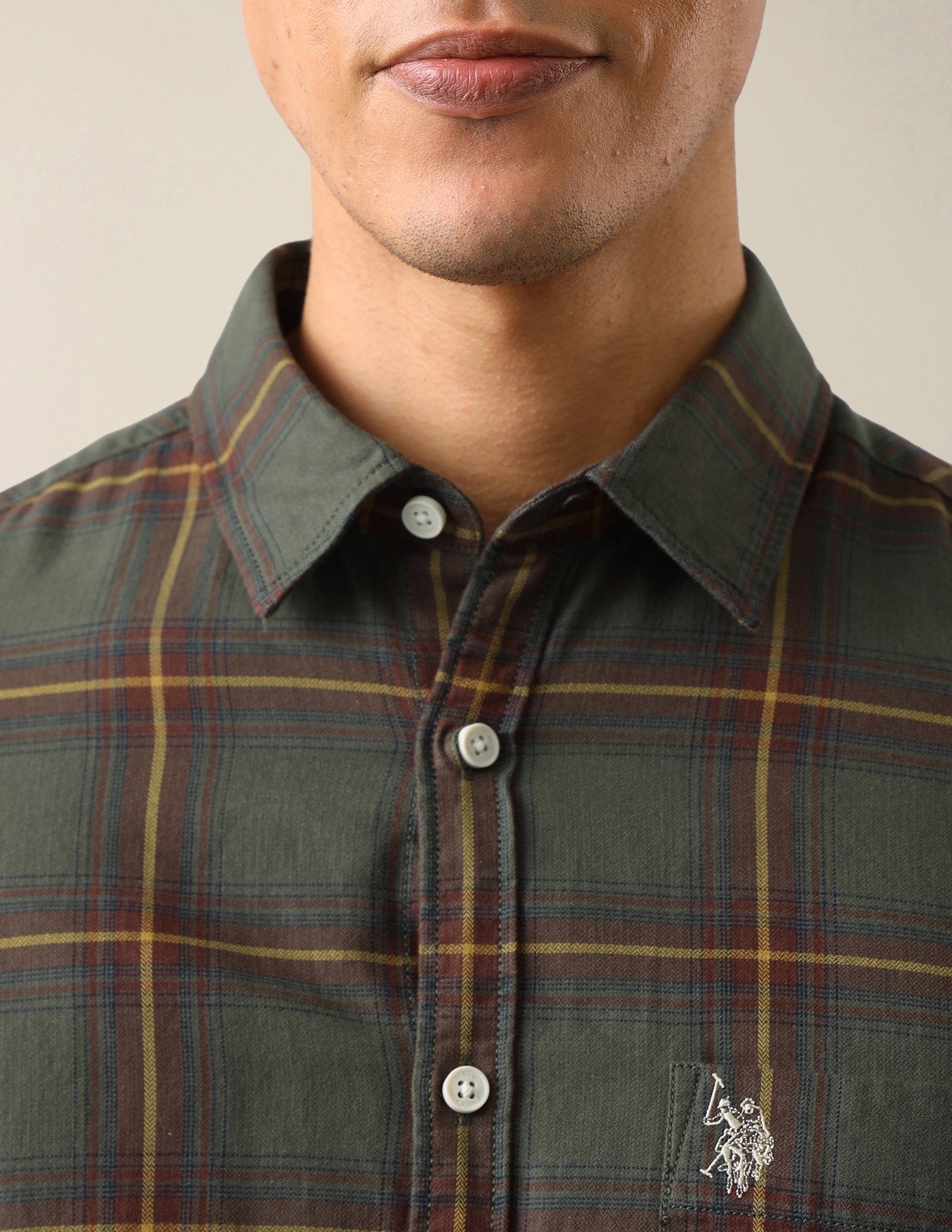 Twill Windowpane Checked Shirt Olive - U.S. Polo Assn. India | Large