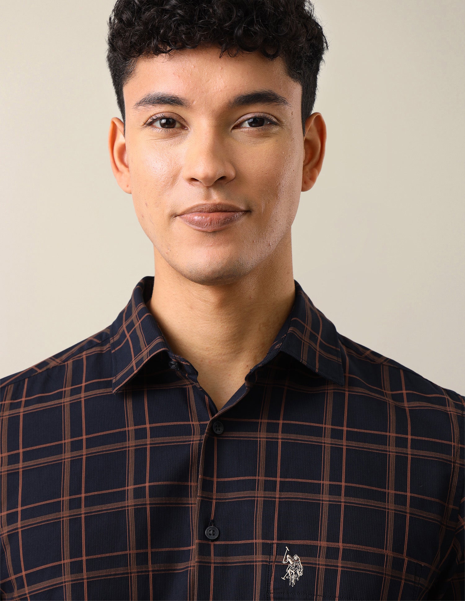 Grid Tattersall Checked Tailored Fit Shirt Navy - U.S. Polo Assn. India | Large