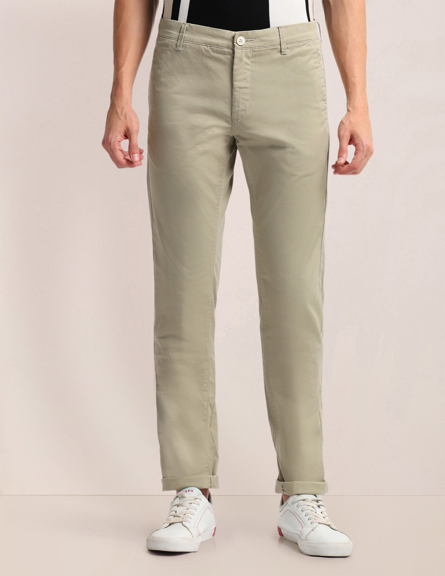Printed Slim Straight Fit Satin Chinos Stone - U.S. Polo Assn. India | Large