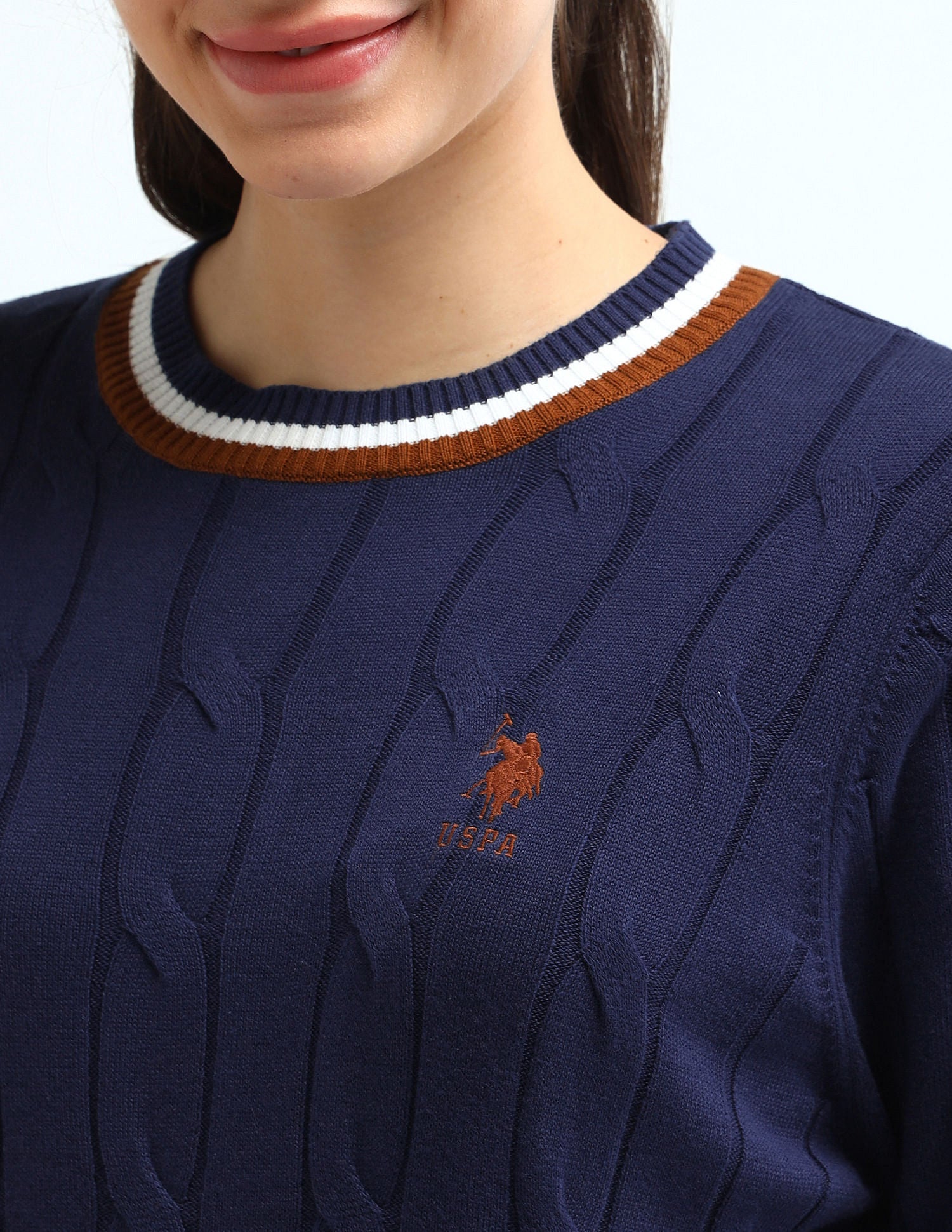 Regular Fit Cable Knit Sweater Navy - U.S. POLO ASSN. | Large