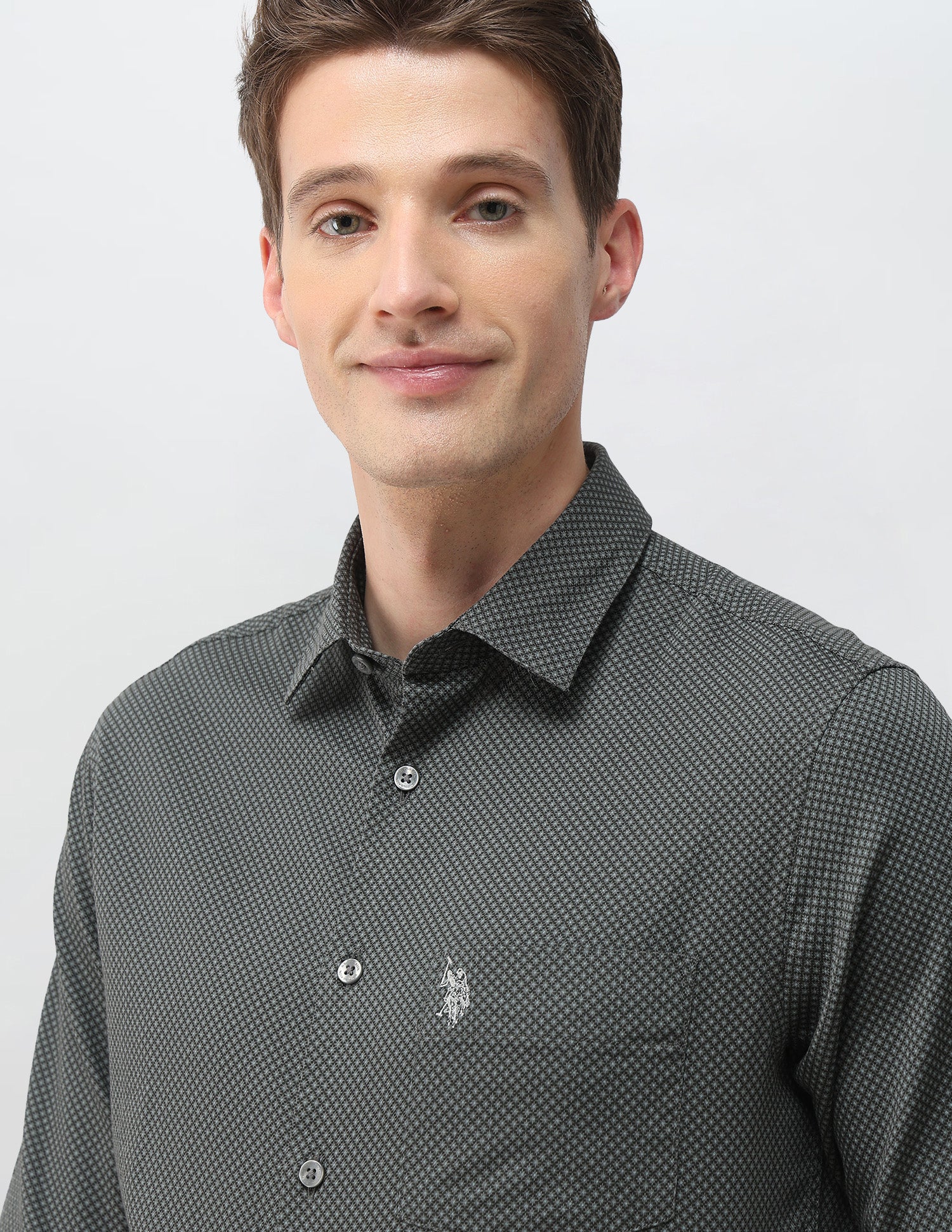 Geometric Printed Dobby Shirt Olive - U.S. Polo Assn. India | Large