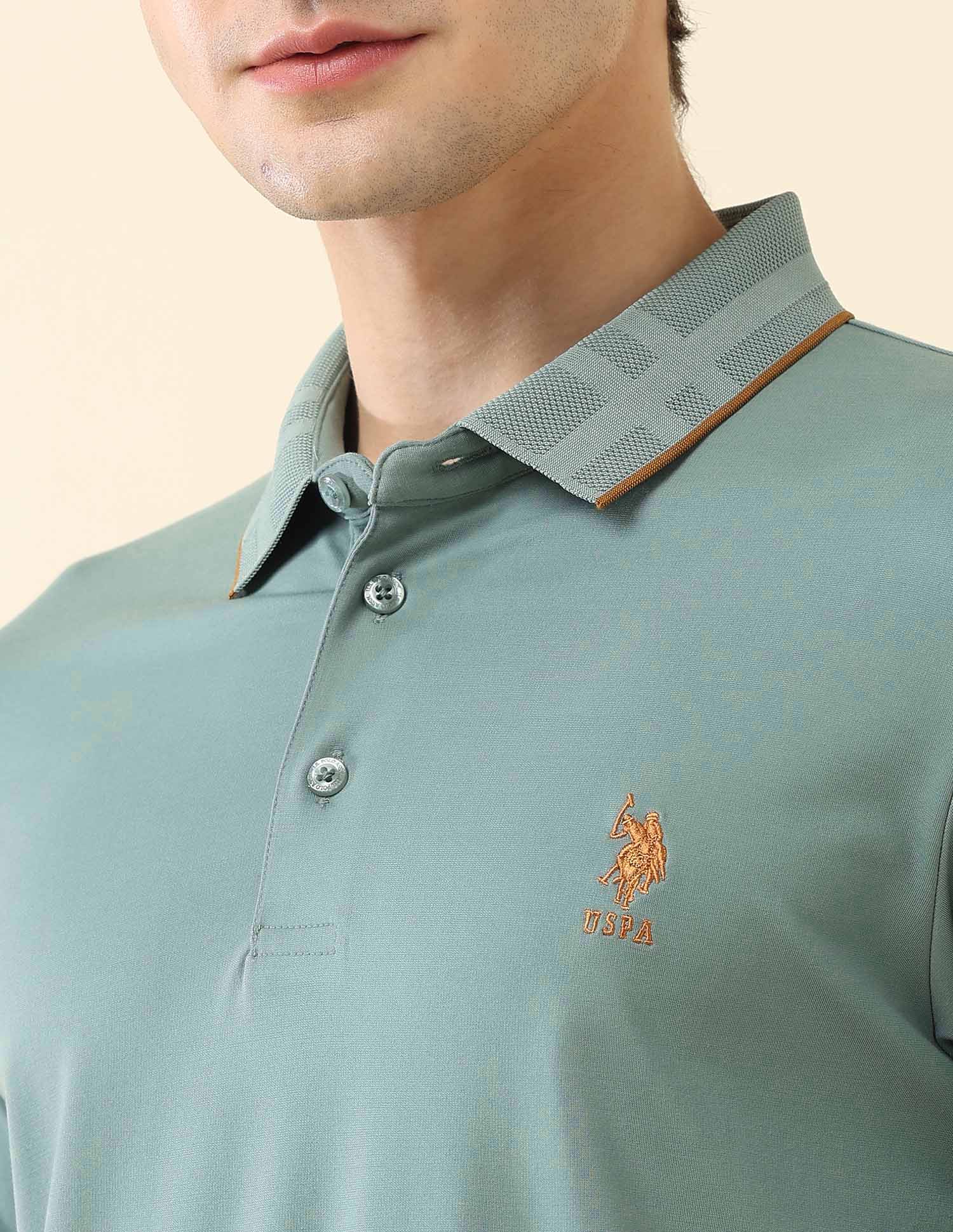 Solid Slim Fit Gentlemans Club Polo Shirt Light Green - U.S. Polo Assn. India | Large