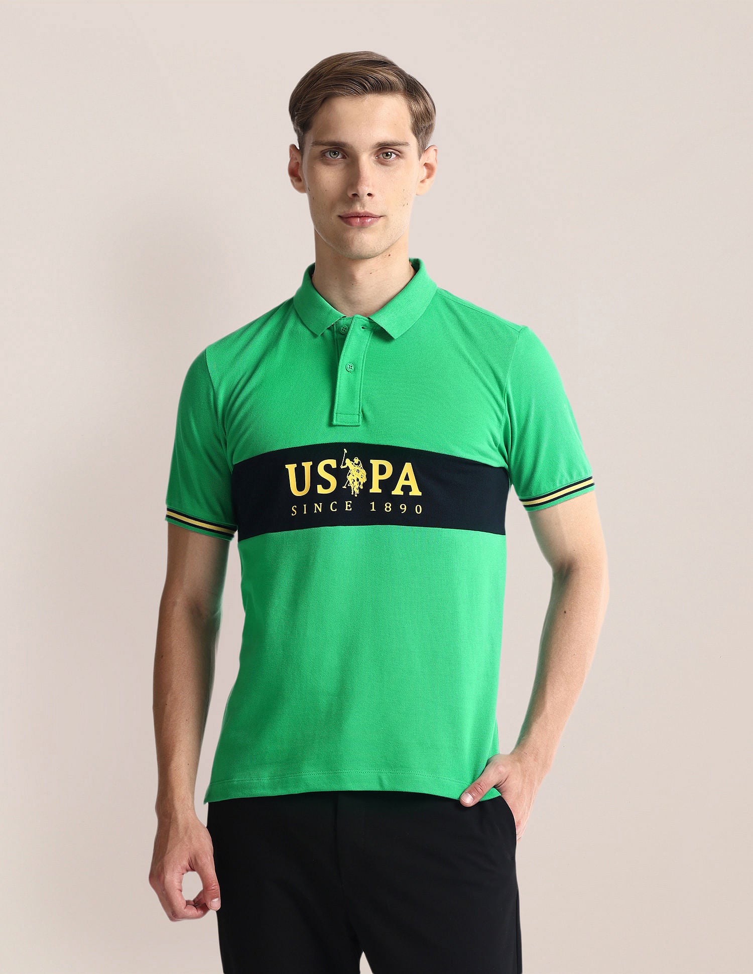 Brand Print Slim Fit Polo Shirt Green - U.S. Polo Assn. India | Large