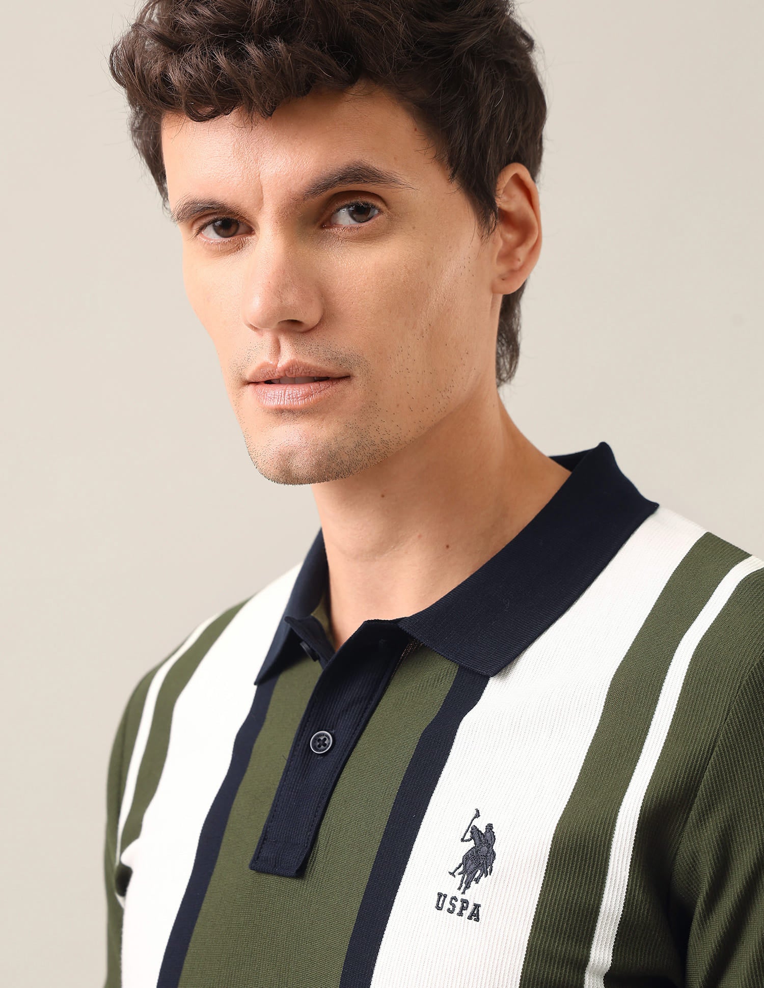 Vertical Striped Slim Fit Polo Shirt Green - U.S. Polo Assn. India | Large
