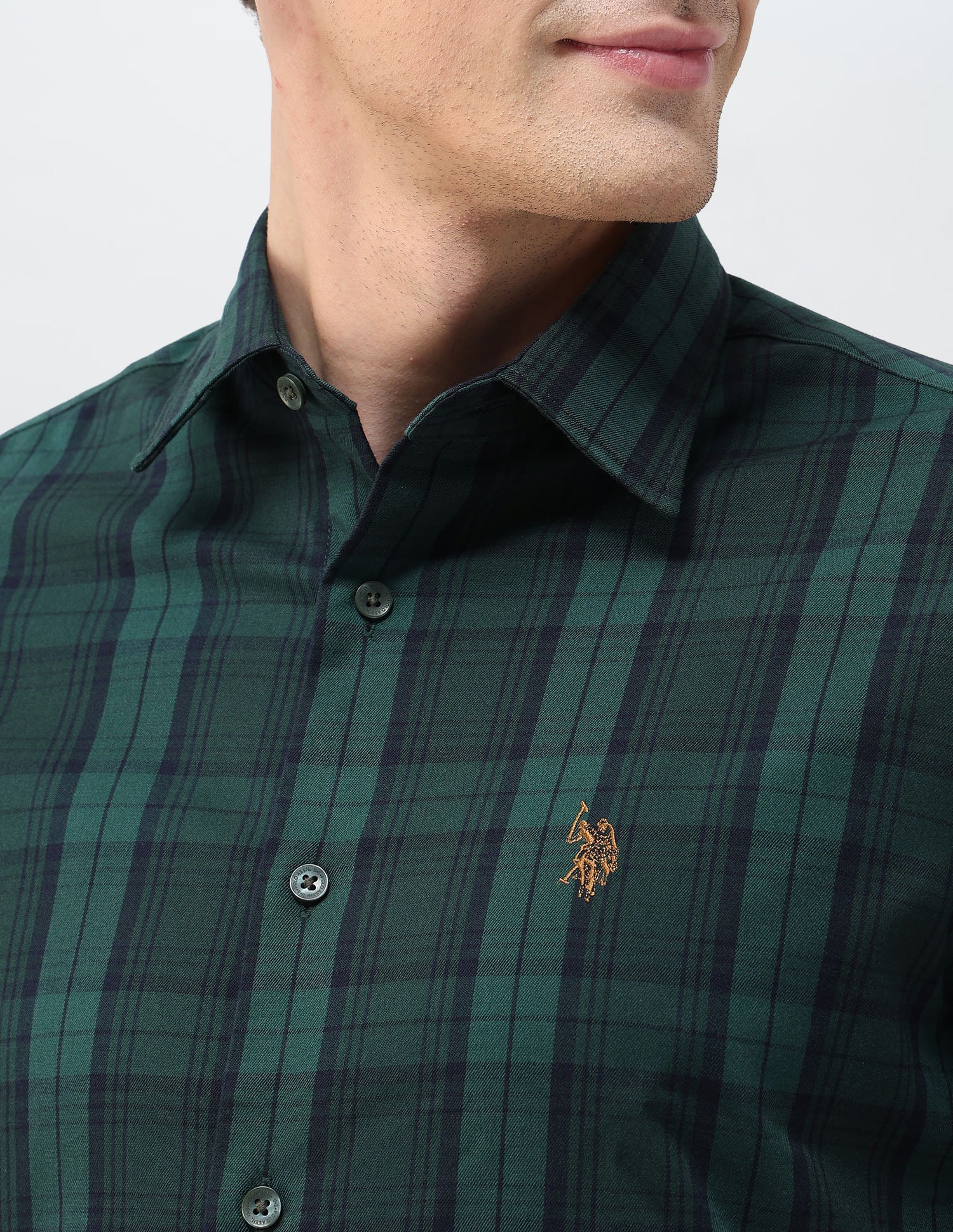 Plaid Checked Tailored Fit Shirt Green - U.S. Polo Assn. India | Large