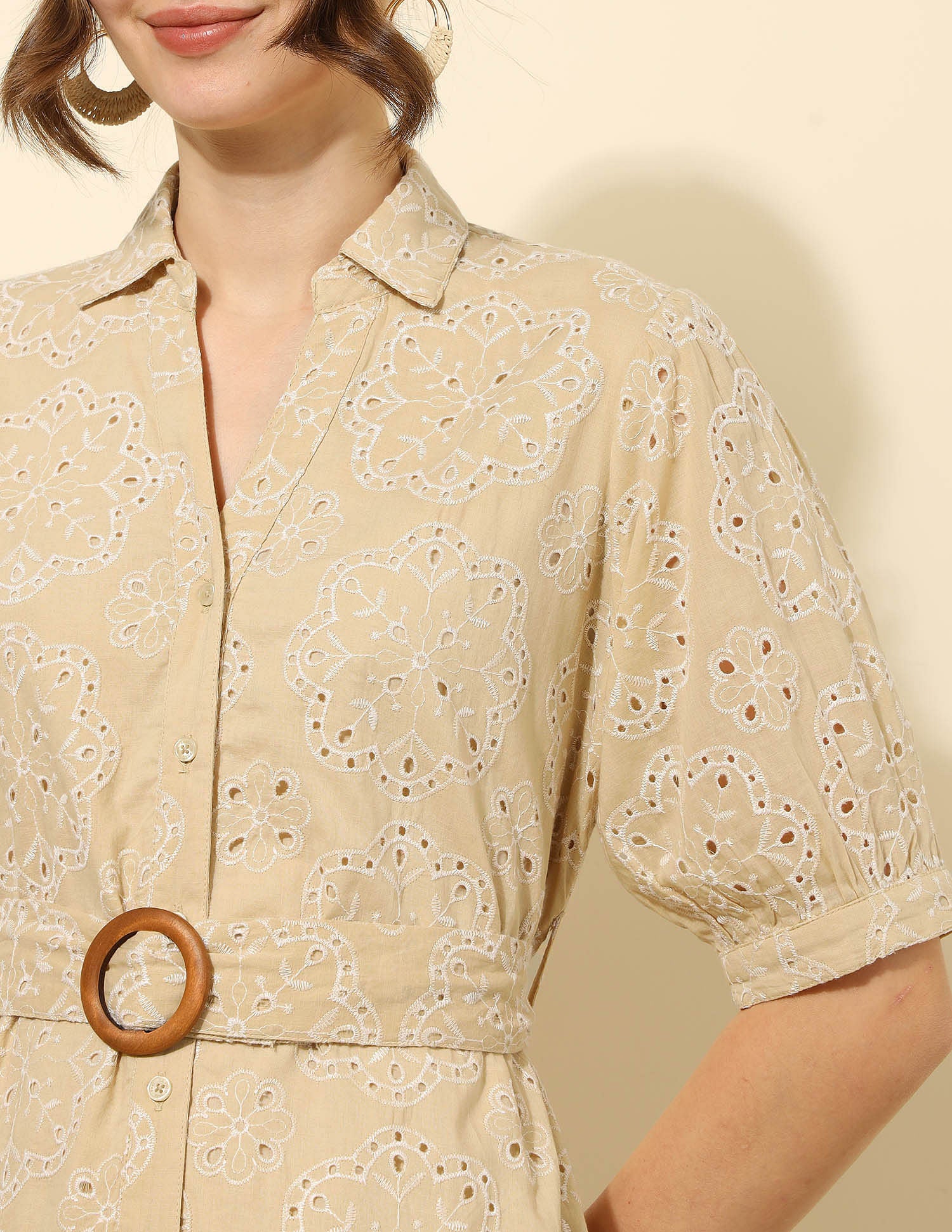 Schiffli Midi Shirt Dress Beige - U.S. Polo Assn. India | Large