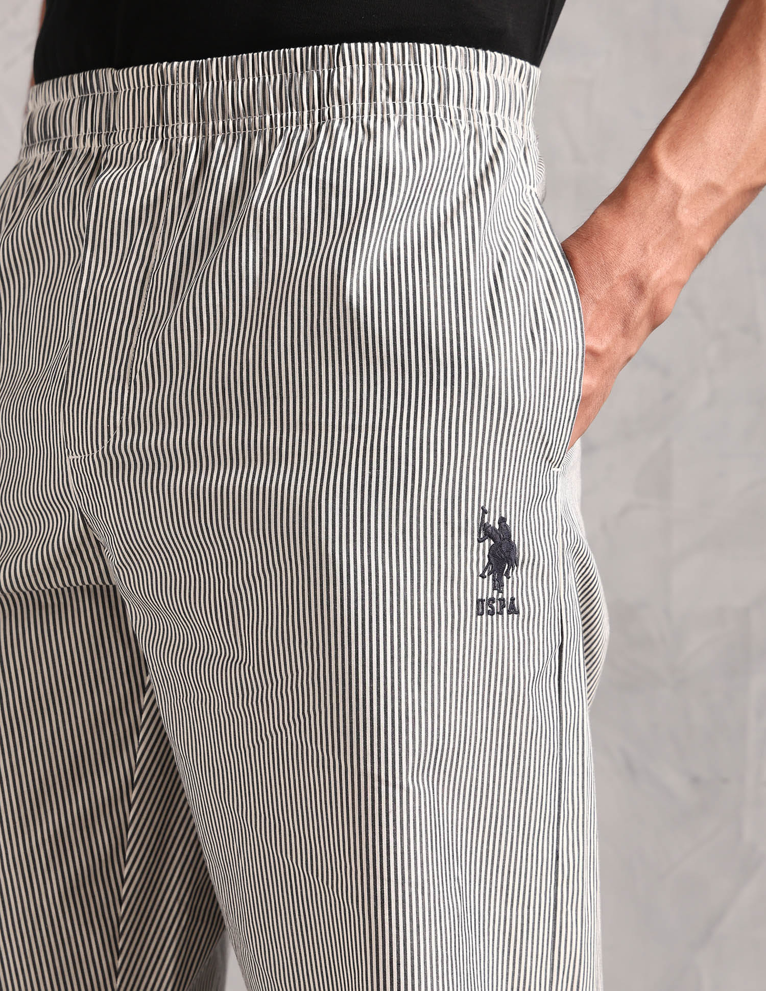 Pure Cotton Striped LP004 Lounge Pants - Pack Of 1 White and Navy Stripe - U.S. Polo Assn. India | Large