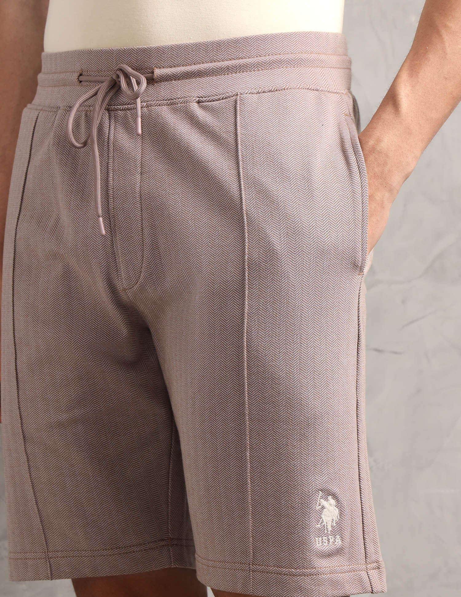 Chevron Slim Fit PS004-PL Lounge Shorts - Pack of 1 Moon Light Coco Mocha - U.S. Polo Assn. India | Large