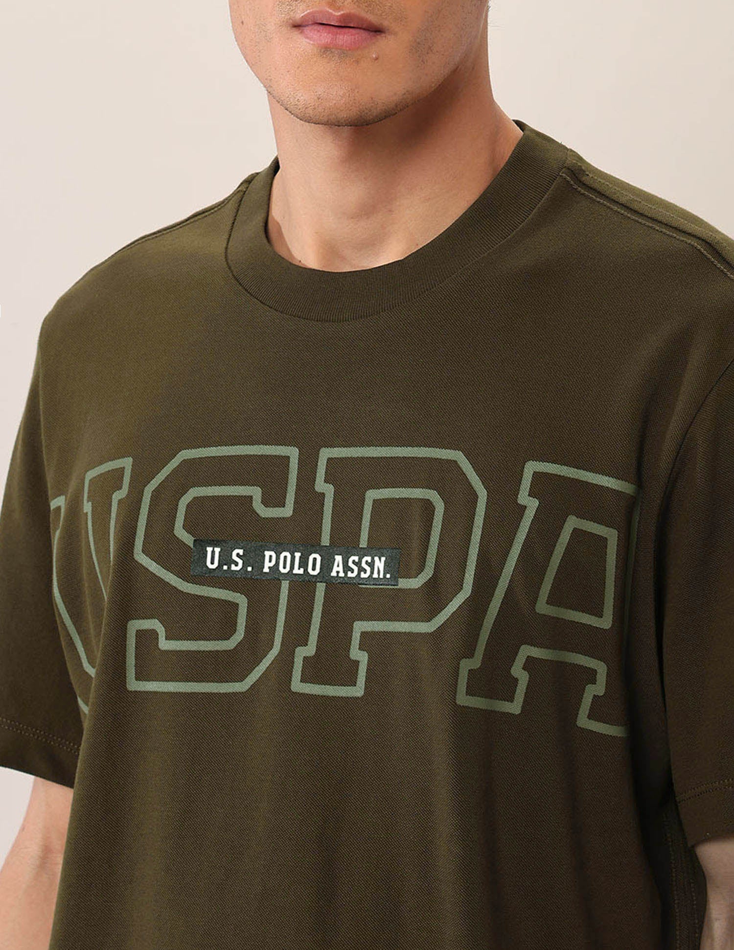 Brand Printed Relaxed Fit T-Shirt Olive - U.S. Polo Assn. India | Large