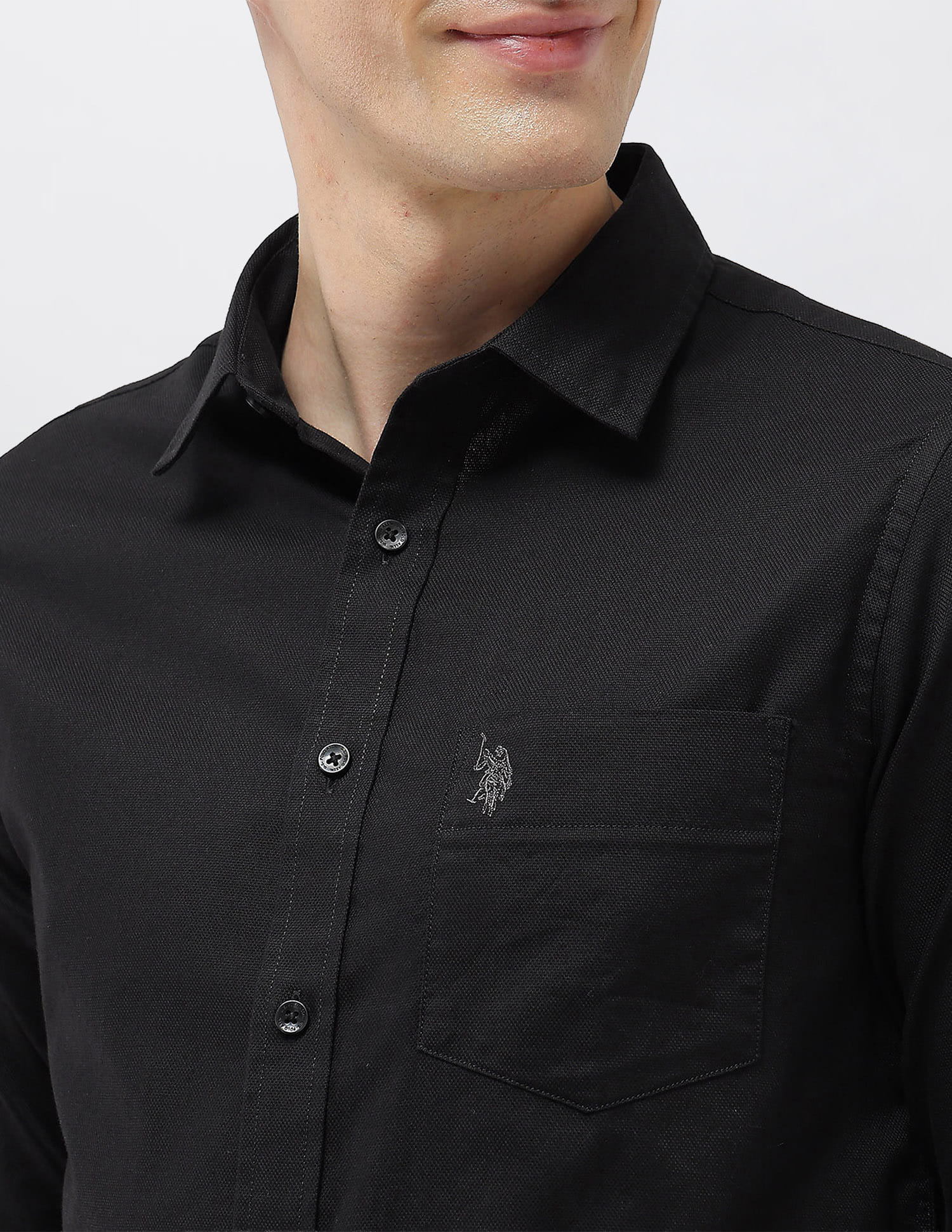 New Port Marina Dobby Shirt Black - U.S. Polo Assn. India | Large