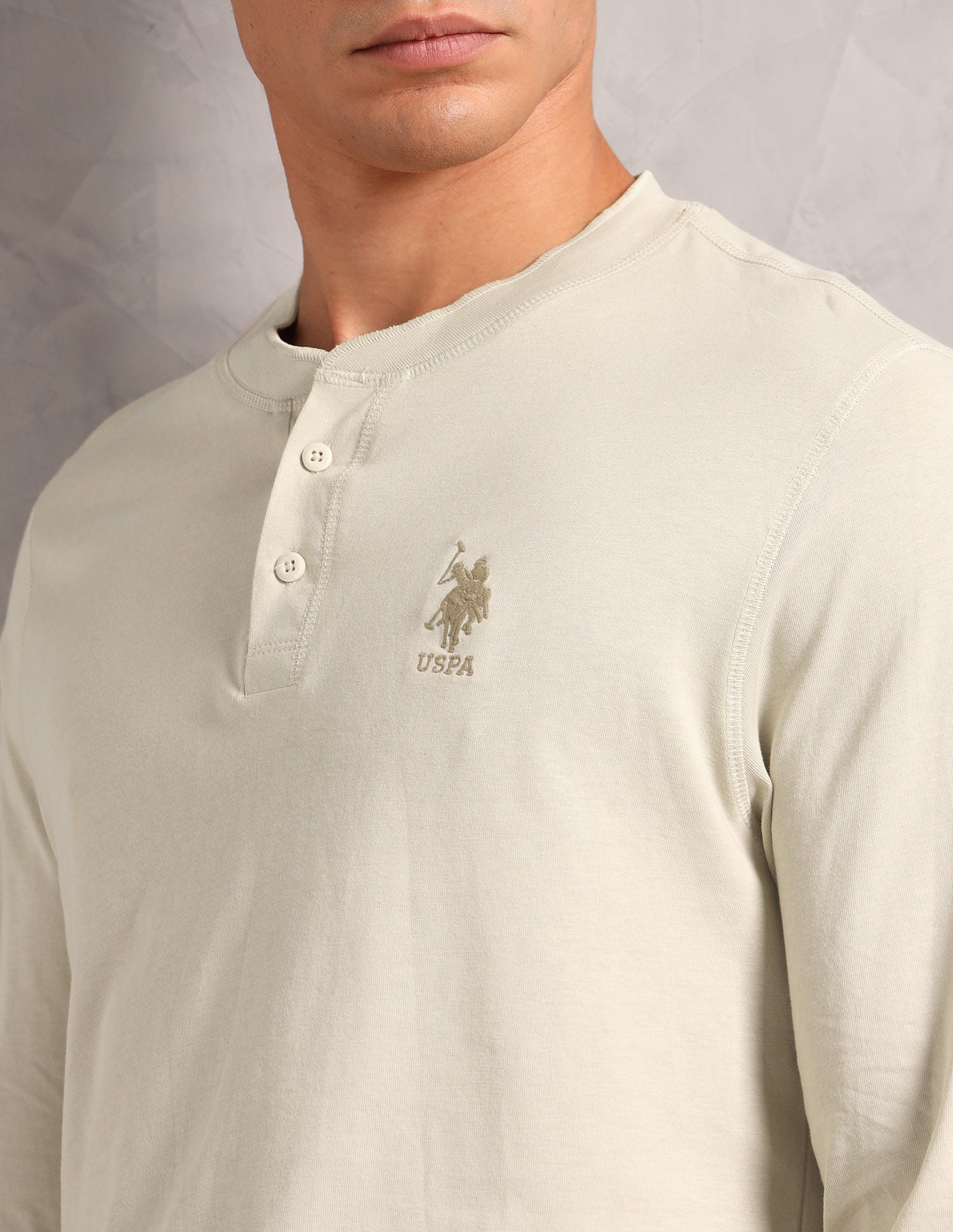 Pure Cotton I694 Lounge Henley T-Shirt - Pack Of 1 Off White - U.S. POLO ASSN. | Large