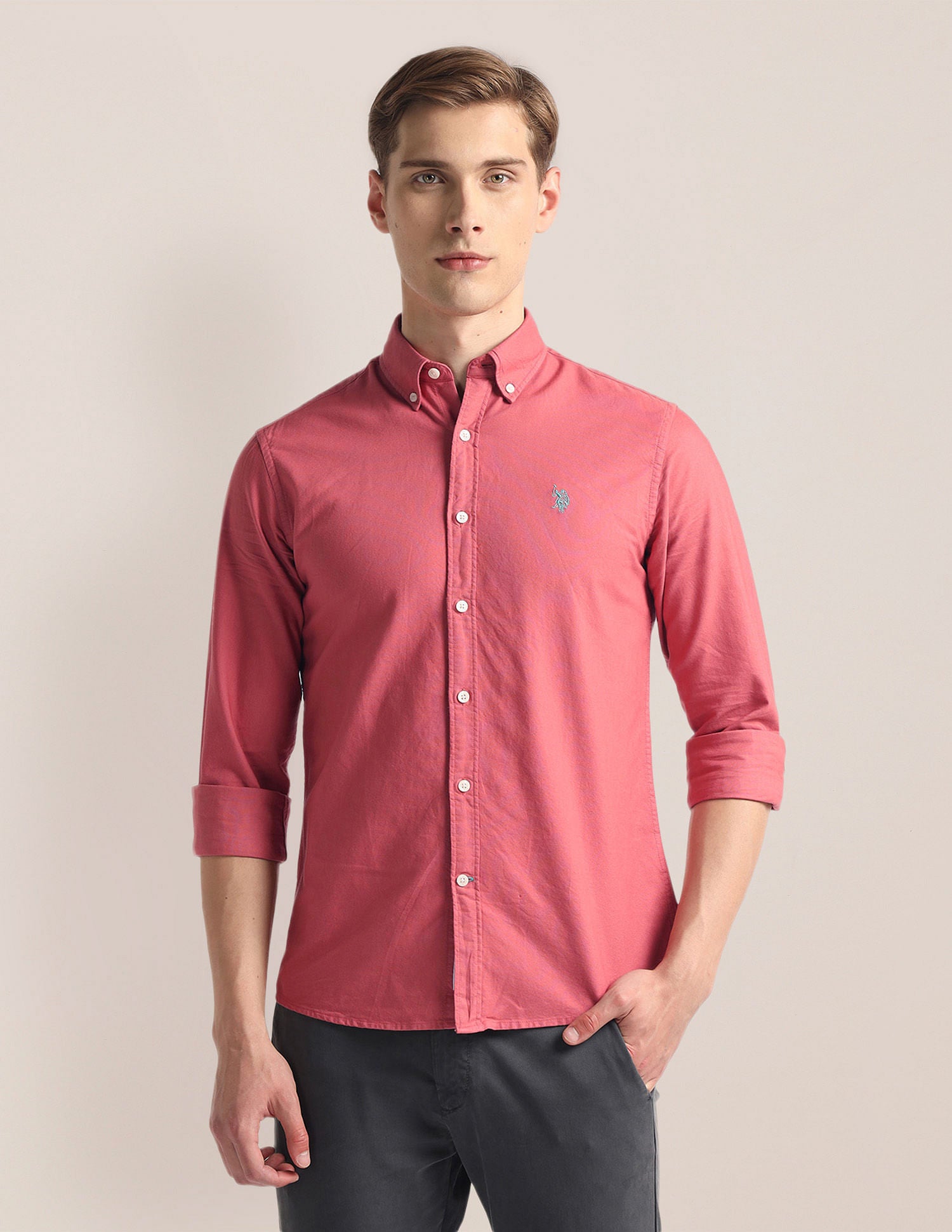 Button Down Collar Solid Shirt Rust - U.S. Polo Assn. India | Large