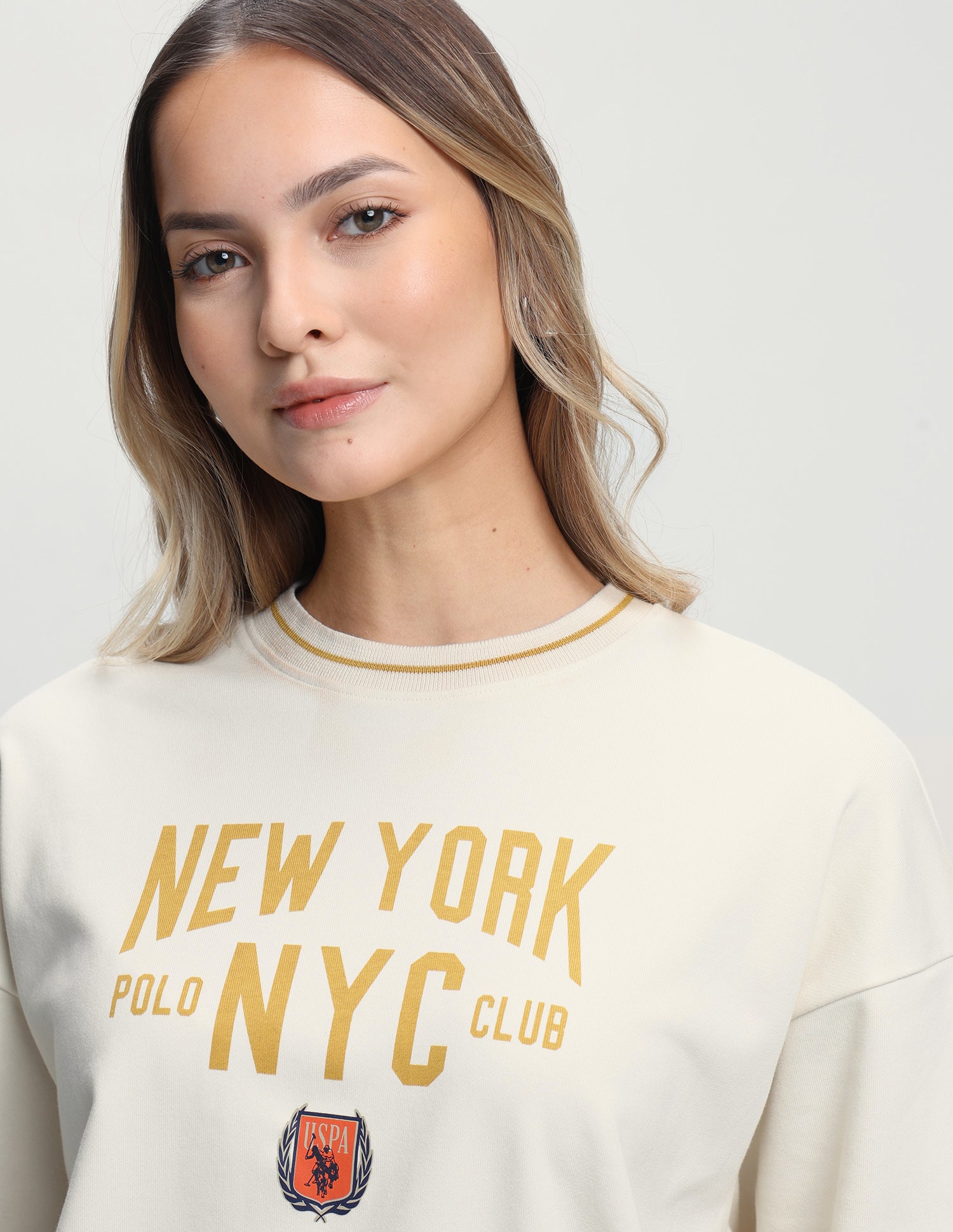 Typographic Printed Oversized Fit Sweatshirt Ecru - U.S. Polo Assn. India | Large