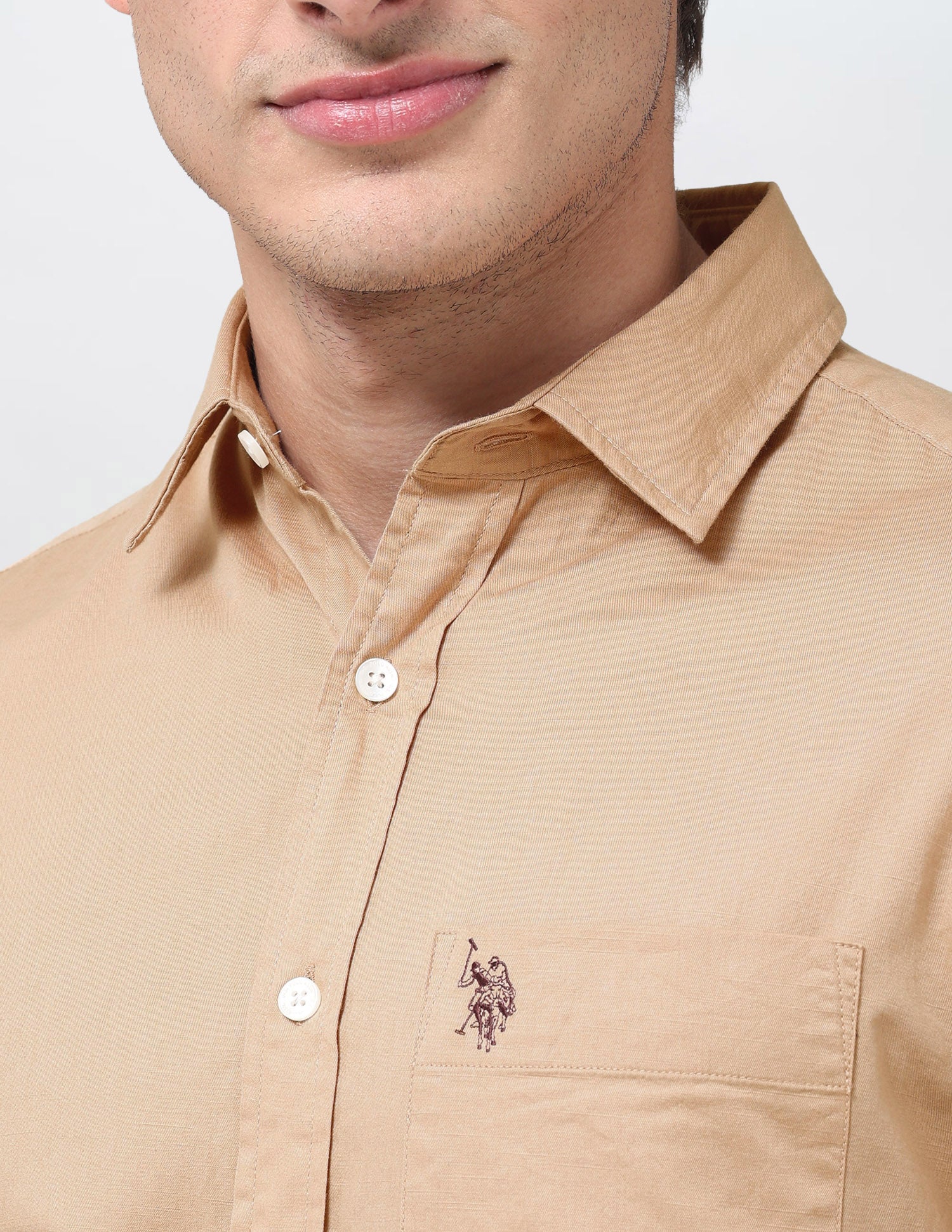 Tailored Fit Twill Shirt Khaki - U.S. Polo Assn. India | Large