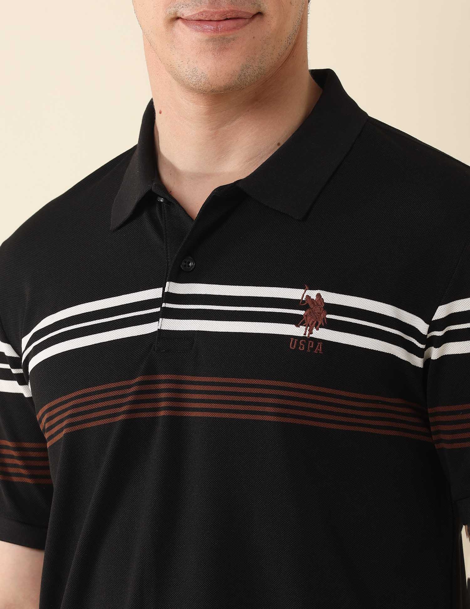 Horizontal Striped Modern Monochrome Polo Shirt Black - U.S. Polo Assn. India | Large