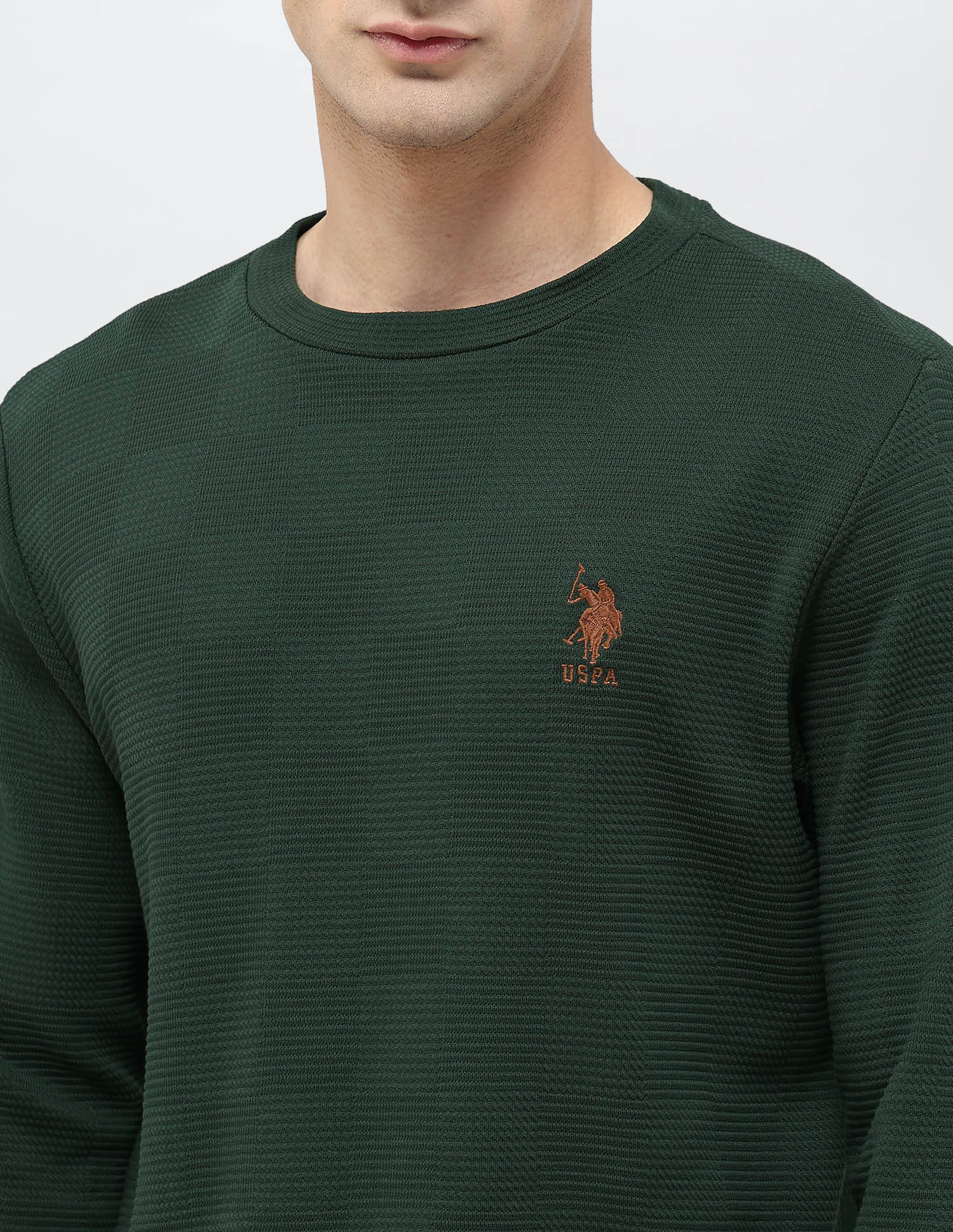 Textured Regular Fit Sweatshirt Dark Green - U.S. POLO ASSN. | Large