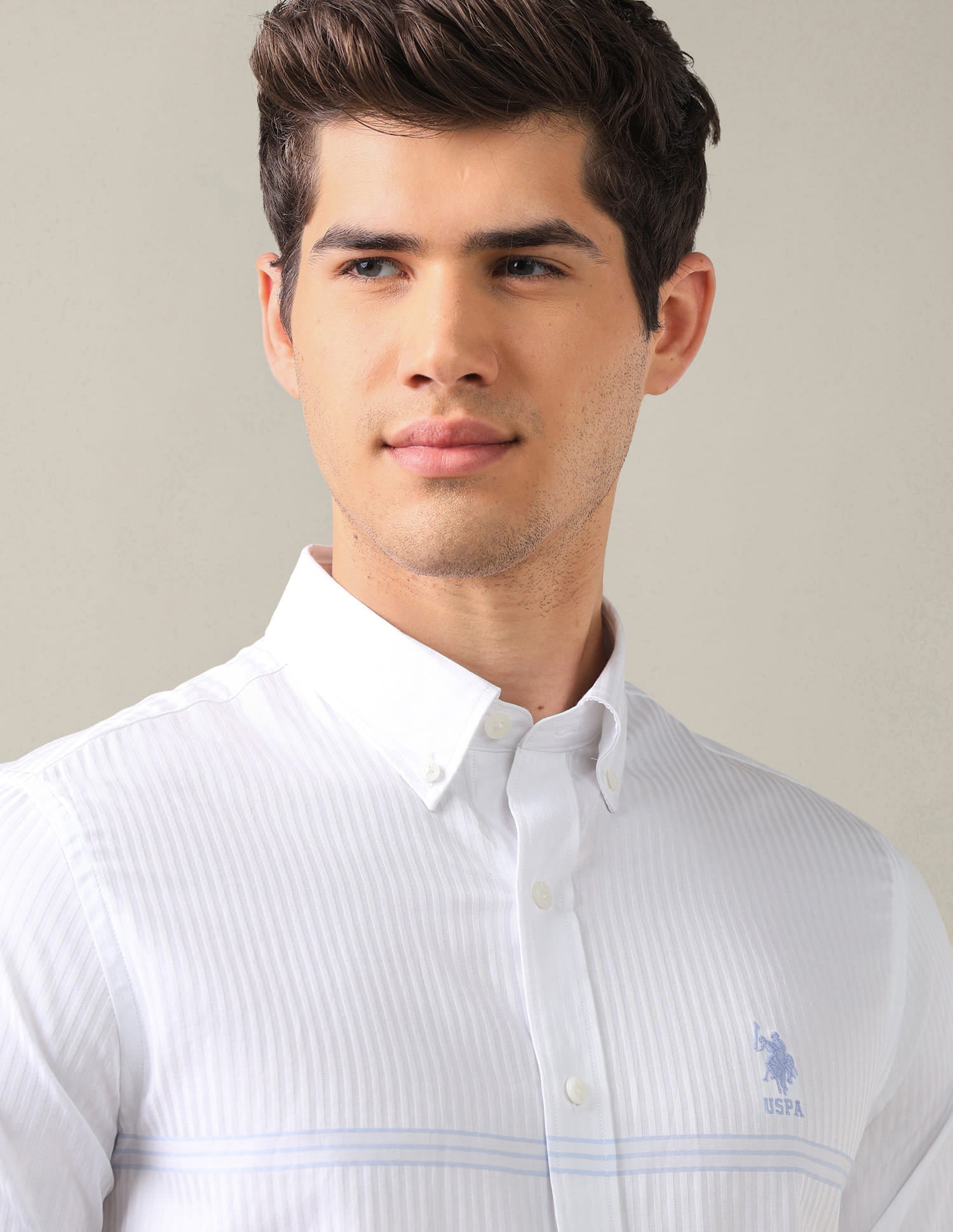 Tailored Fit Satin Button Down Shirt White - U.S. Polo Assn. India | Large