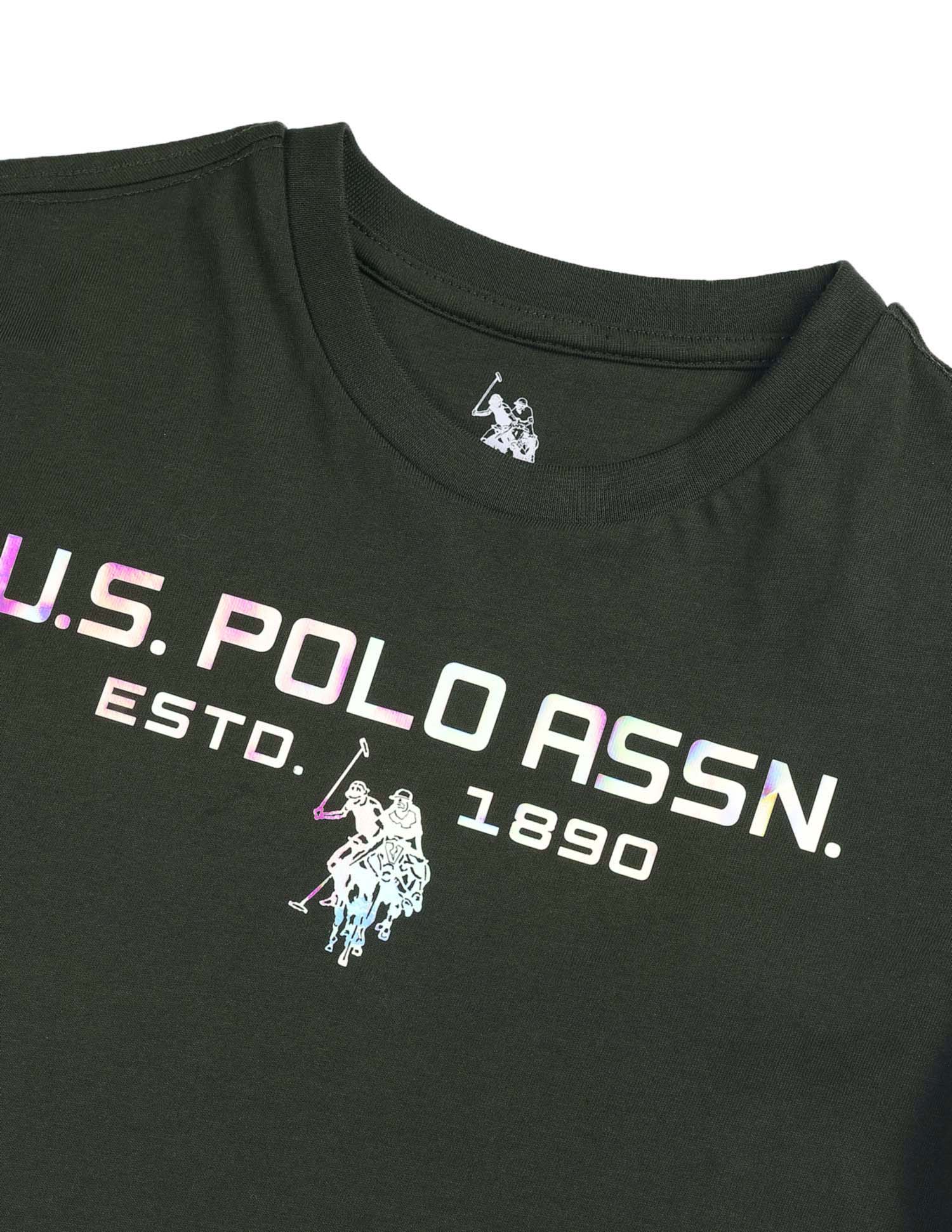 Boys Reflective Print T-Shirt Dark Olive - U.S. Polo Assn. India | Large