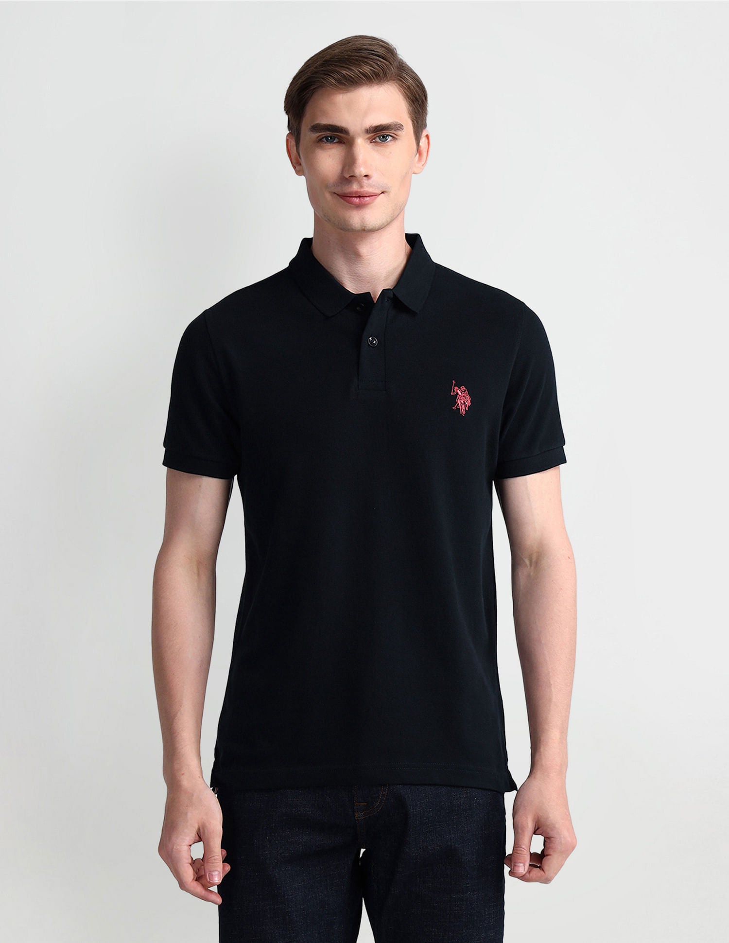 Muscle Fit Solid Polo Shirt Black - U.S. Polo Assn. India | Large