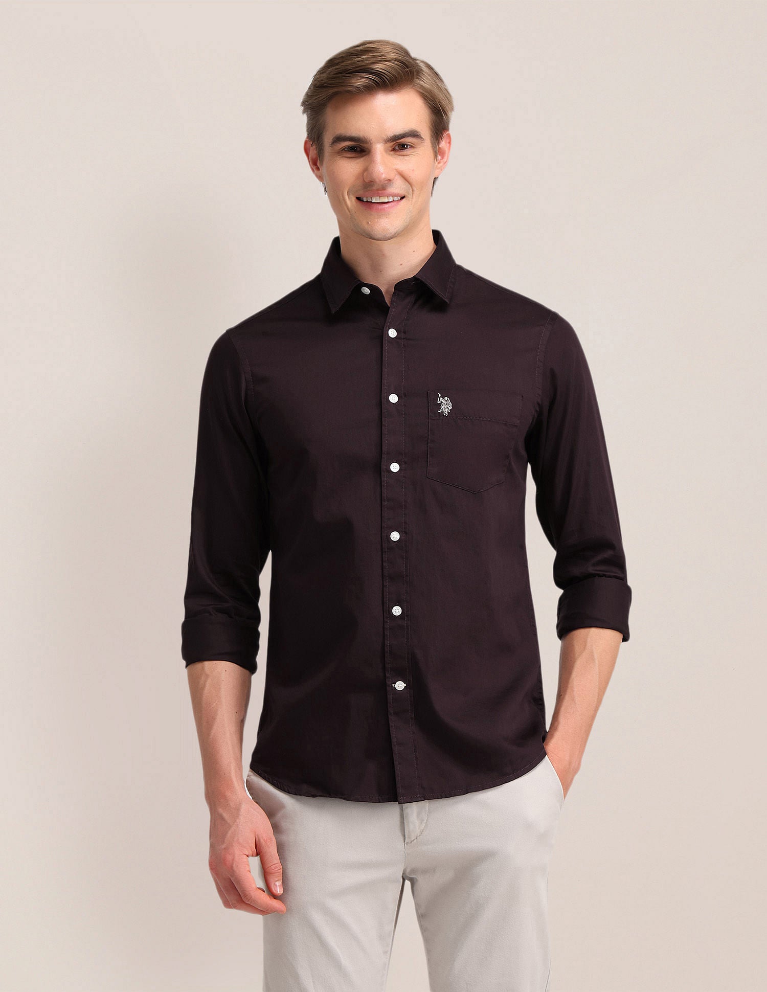 Solid Regular Fit Shirt Maroon - U.S. Polo Assn. India | Large