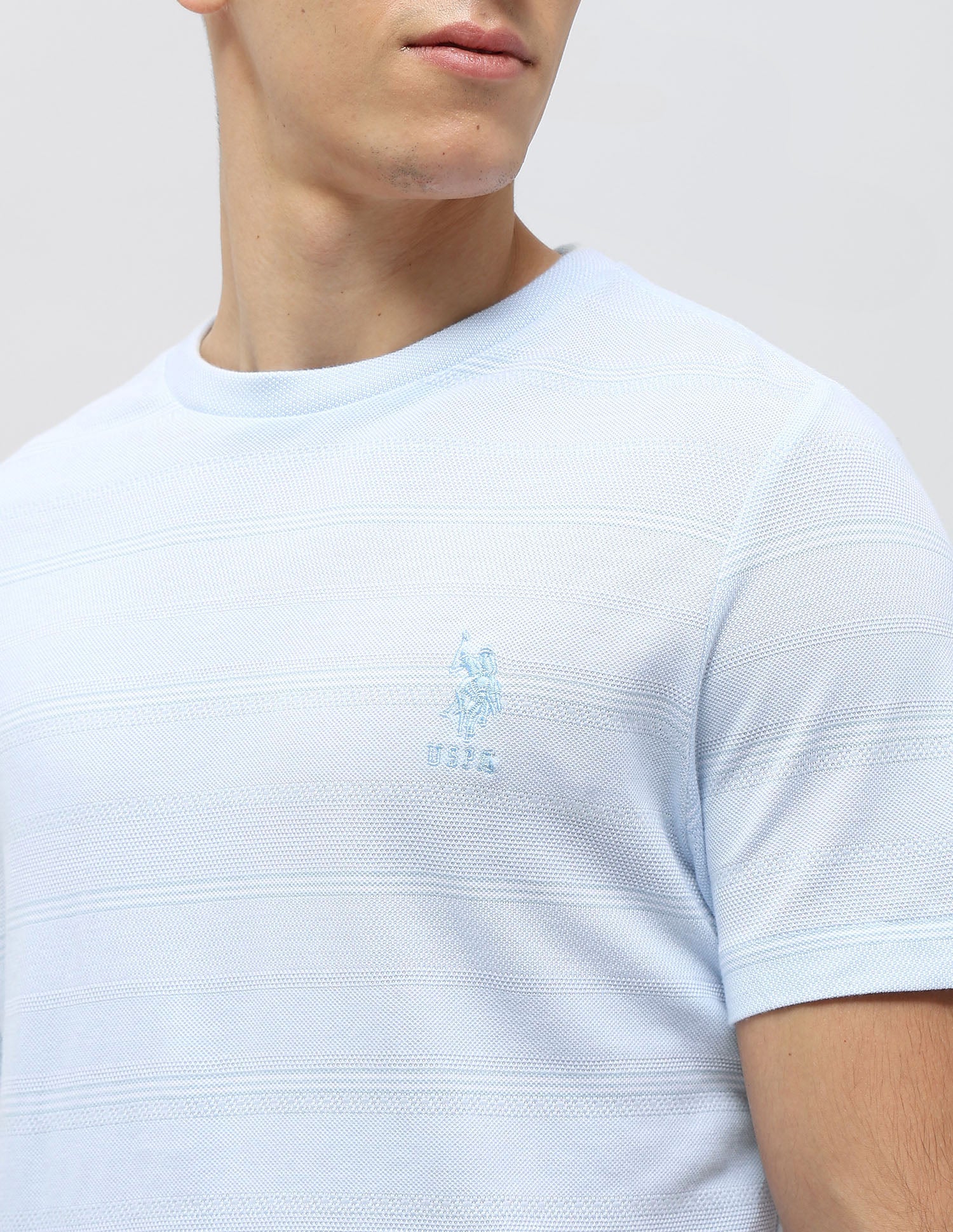 Textured Slim Fit T-Shirt Light Blue - U.S. POLO ASSN. | Large