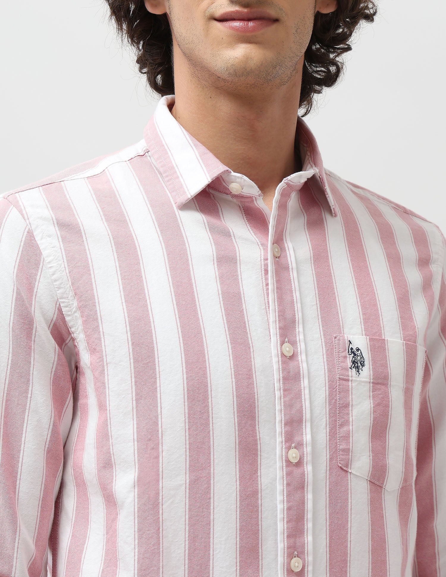 Vertical Striped Tailored Fit Shirt Orange - U.S. Polo Assn. India | Large