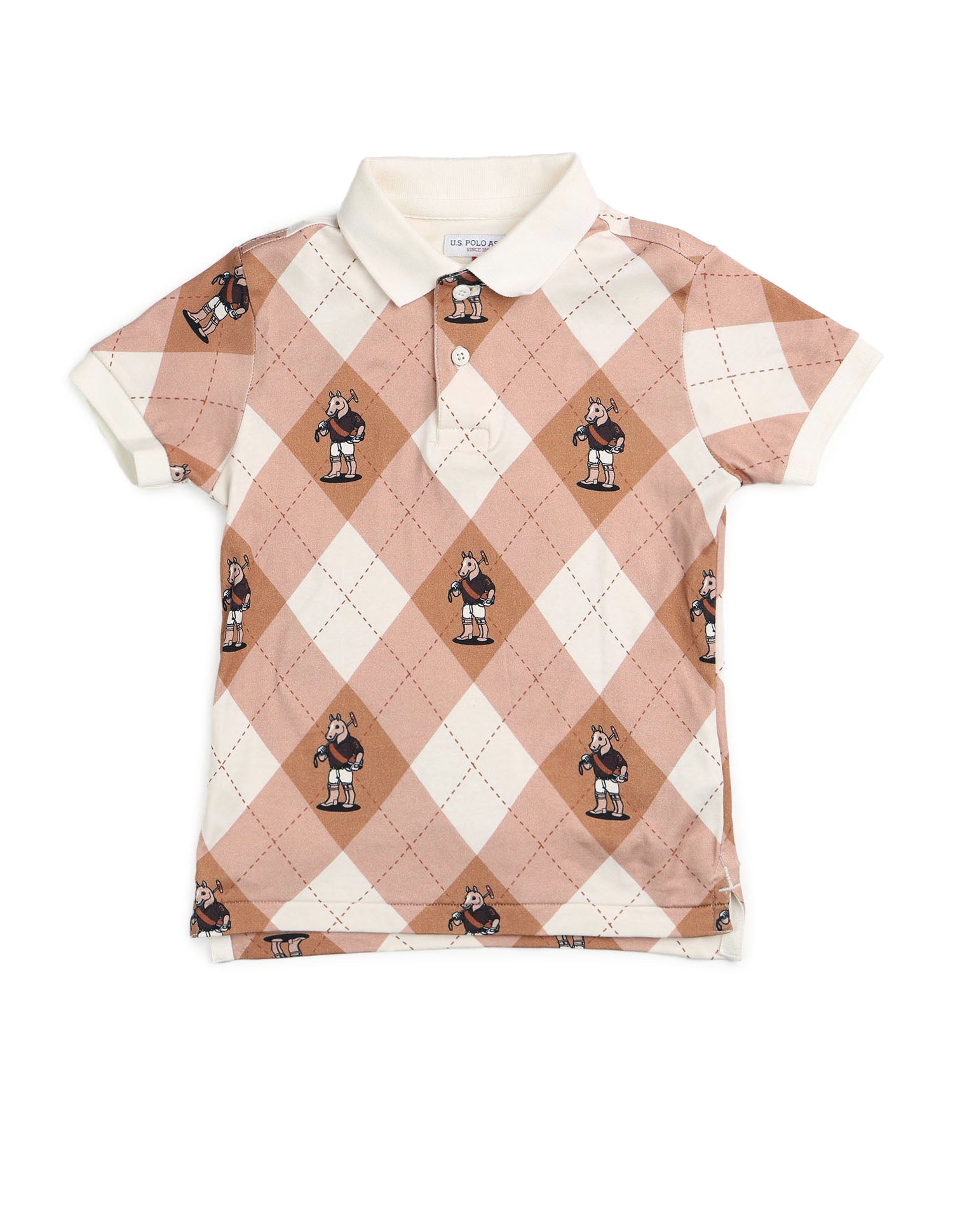 Boys Graphic Checked Regular Fit Polo Shirt Beige - U.S. POLO ASSN. | Large