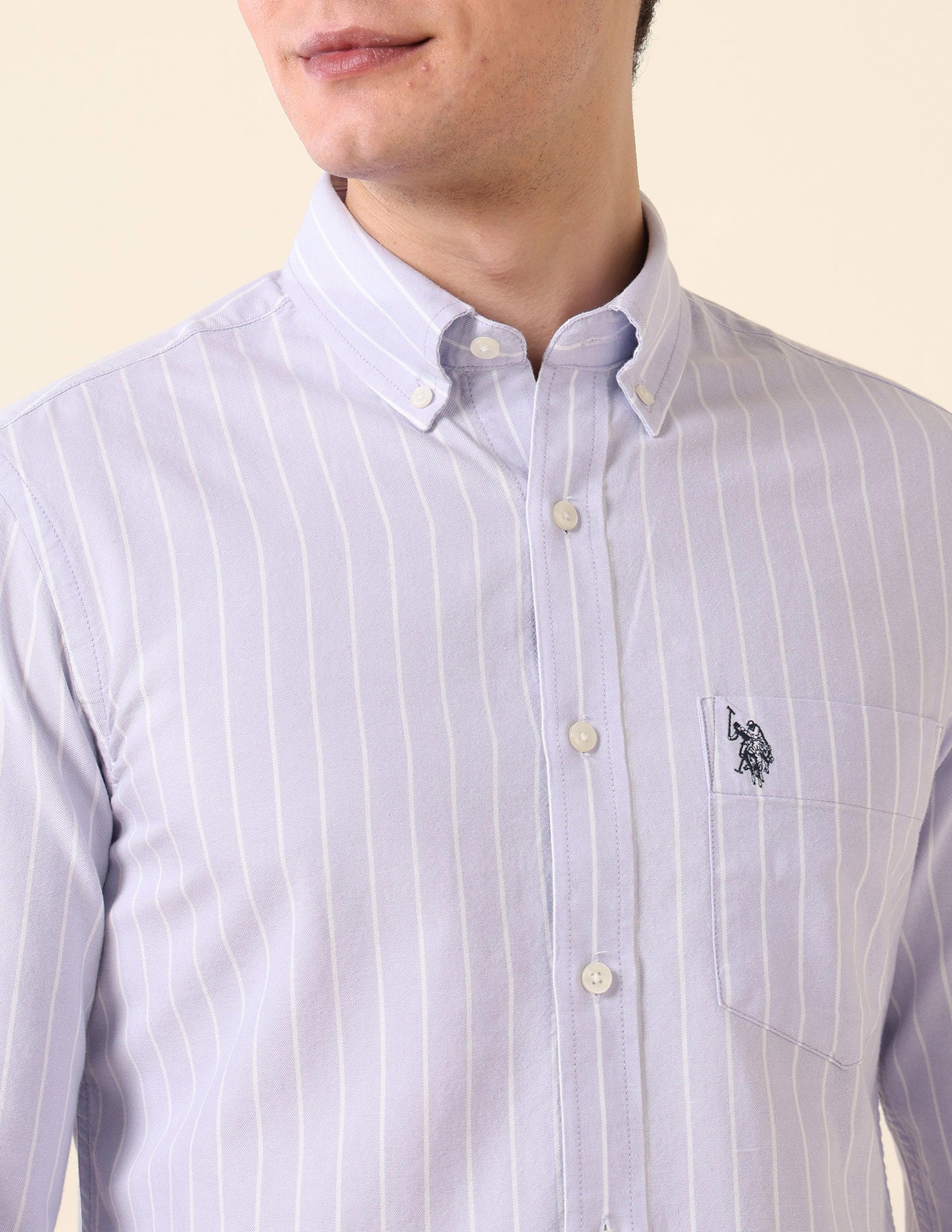 Vertical Striped Oxford Button-Down Shirt Light Lavender - U.S. Polo Assn. India | Large
