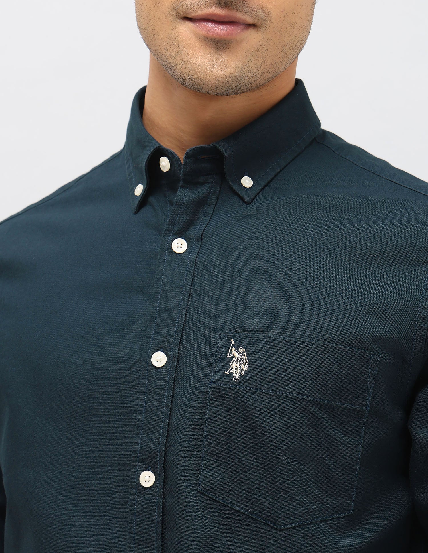 Oxford Tailored Fit Shirt Teal - U.S. Polo Assn. India | Large