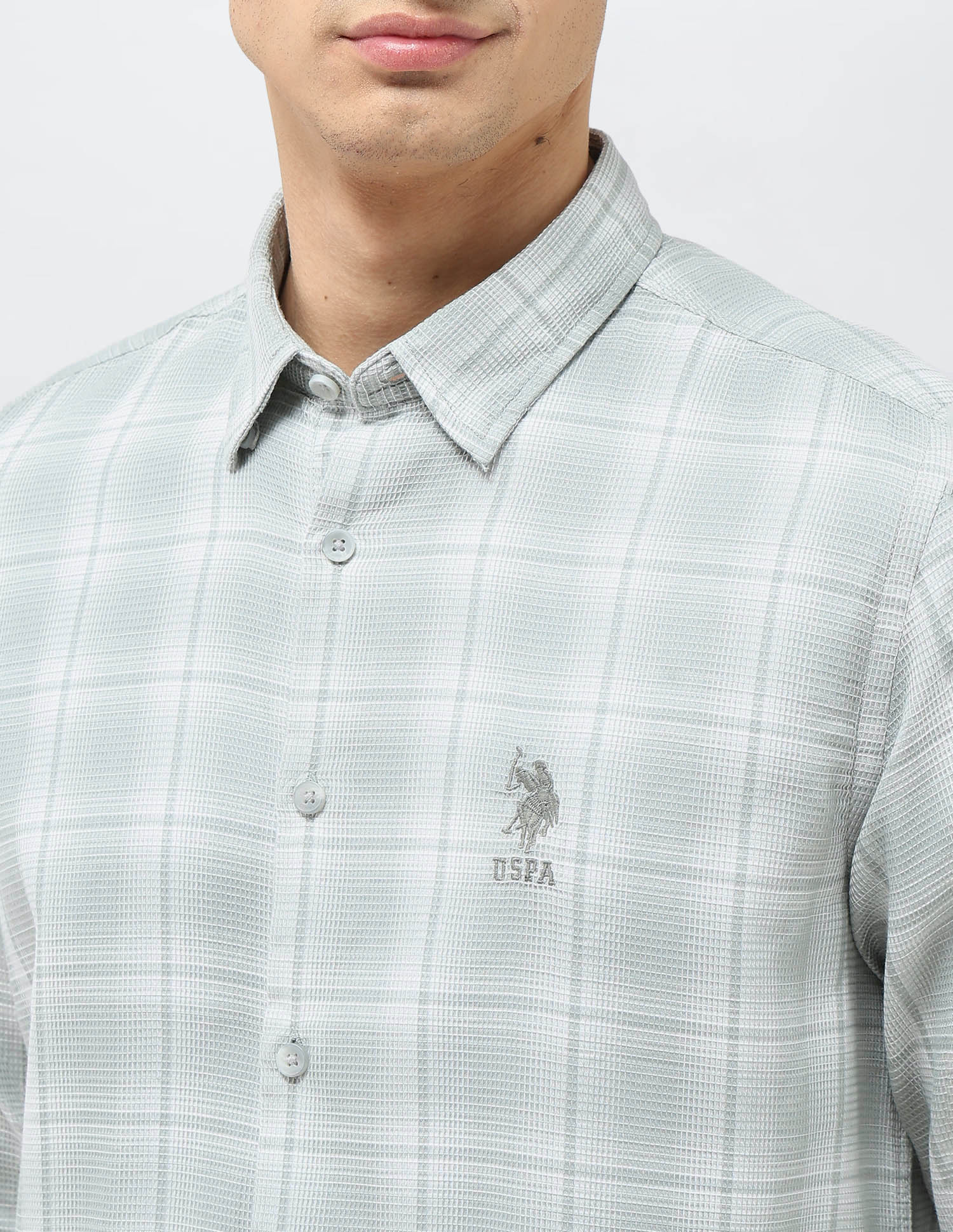 Dobby Regular Fit Shirt Light Green - U.S. POLO ASSN. | Large