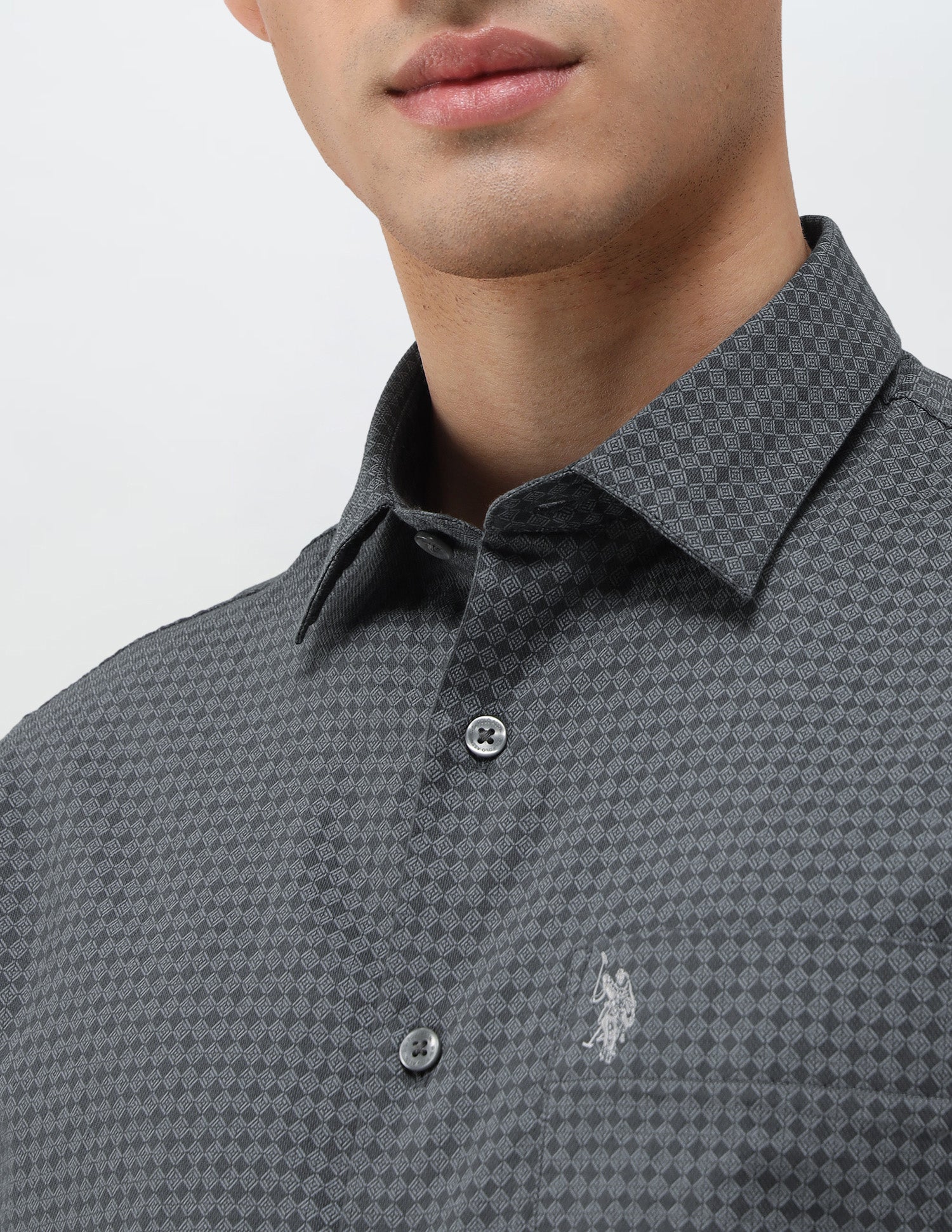 Geometric Printed Dobby Shirt Dark Grey - U.S. Polo Assn. India | Large
