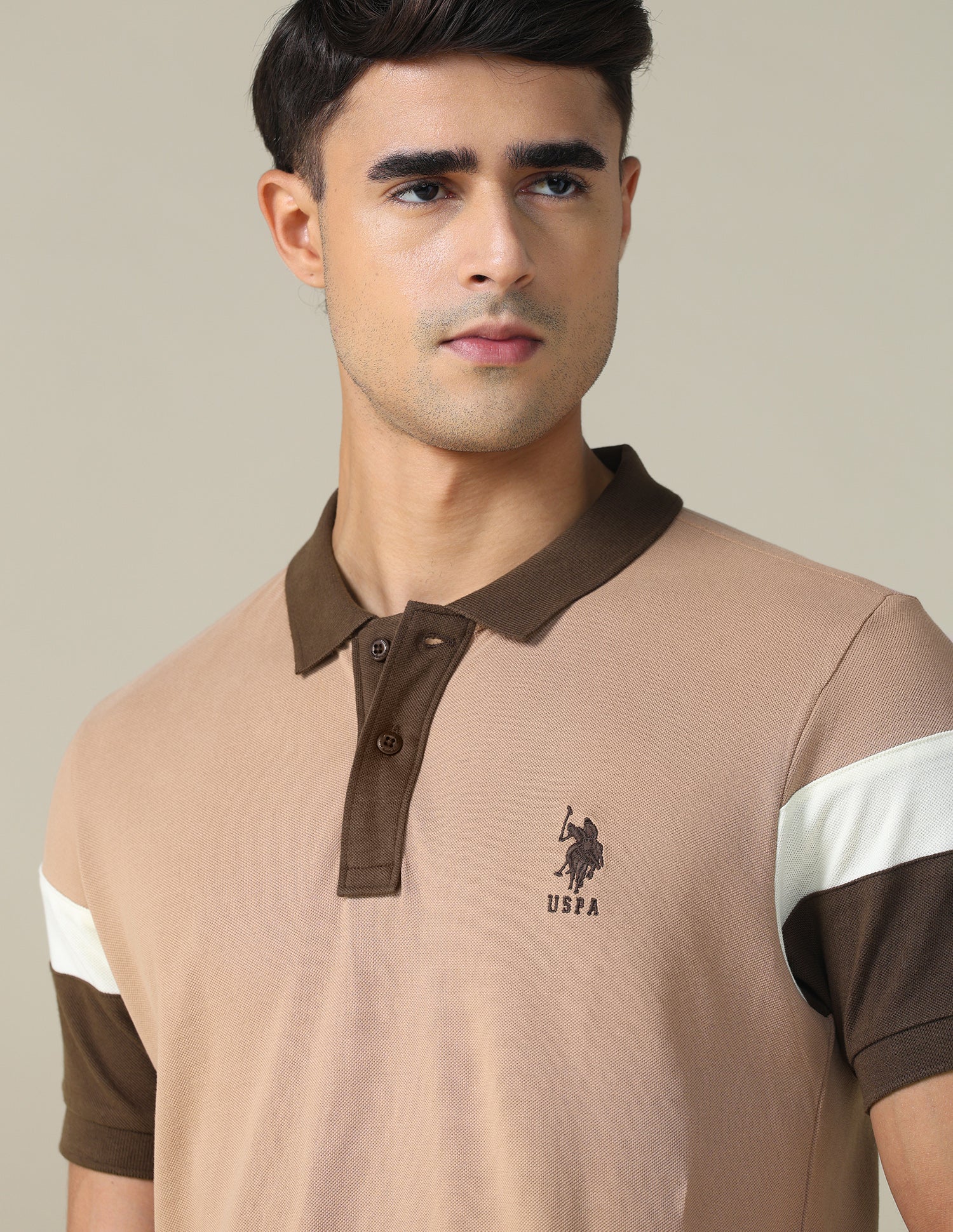 Colourblocked Regular Fit Polo Shirt Beige - U.S. POLO ASSN. | Large
