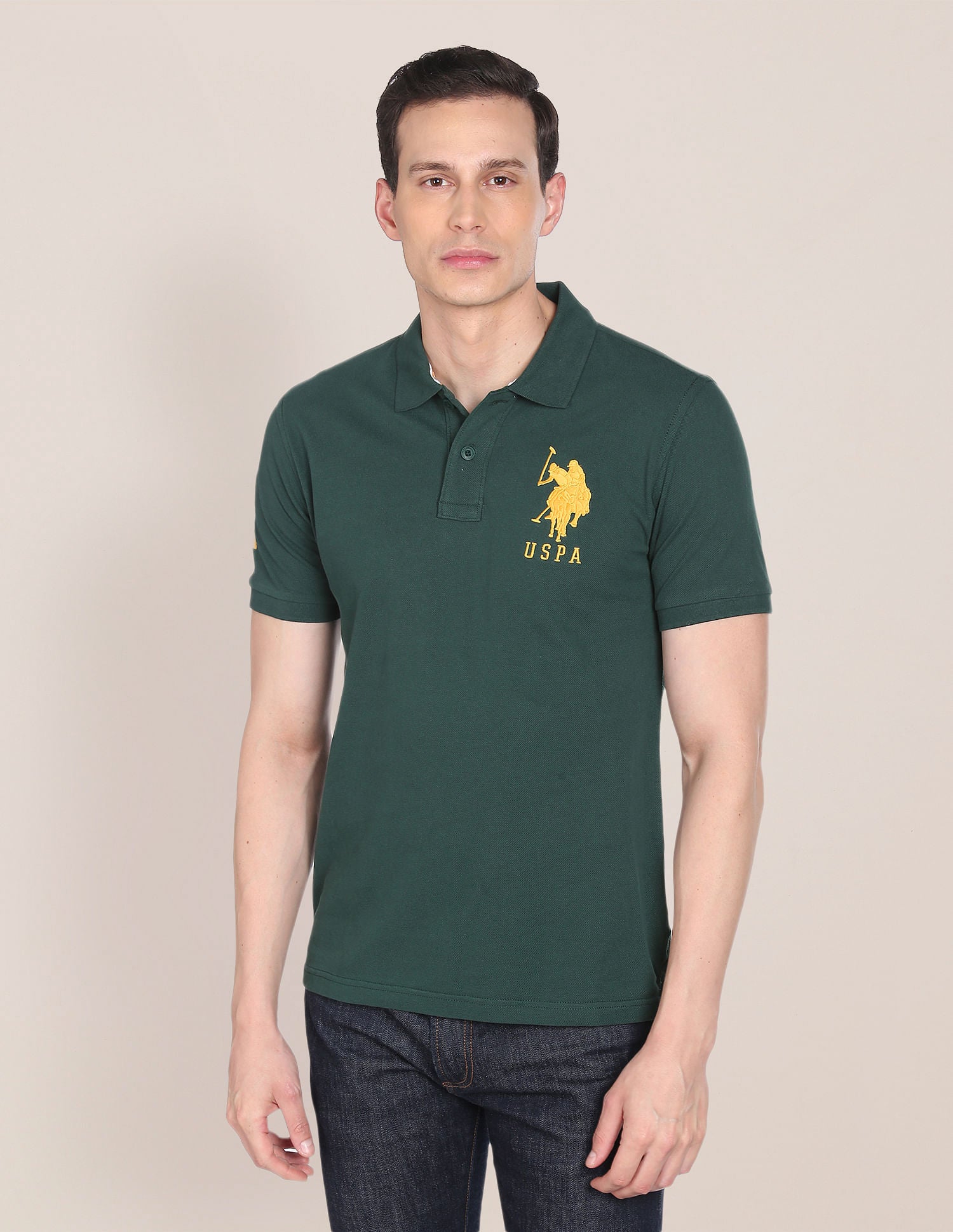 Men Dark Green Solid Pique Knit Polo Shirt – U.S. Polo Assn. India