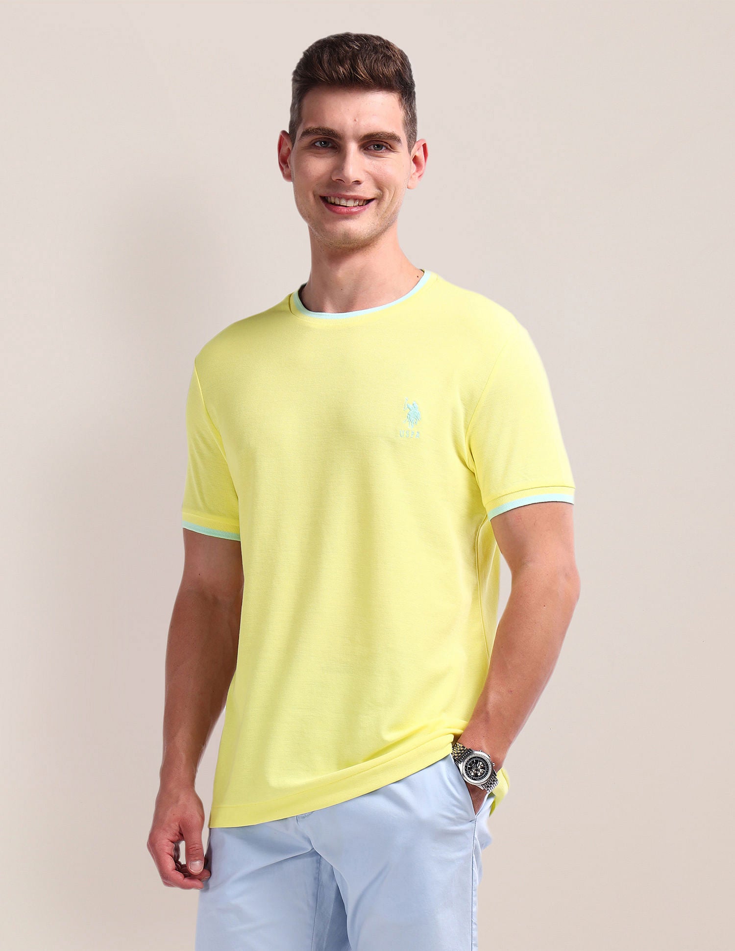 Solid Slim Fit T-Shirt Yellow - U.S. Polo Assn. India | Large