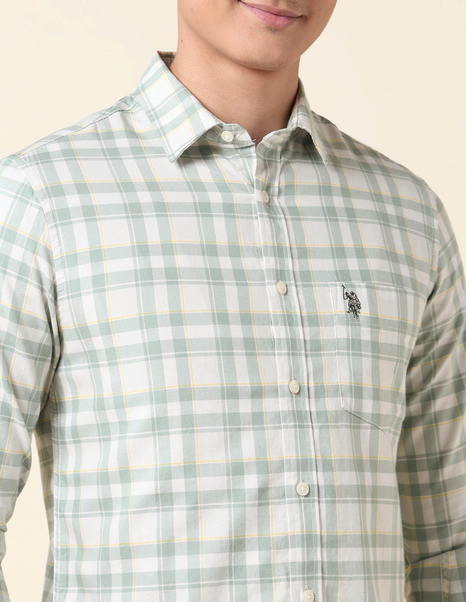 Grid Tattersall Checked Tailored Fit Shirt Light Green - U.S. POLO ASSN. | Large