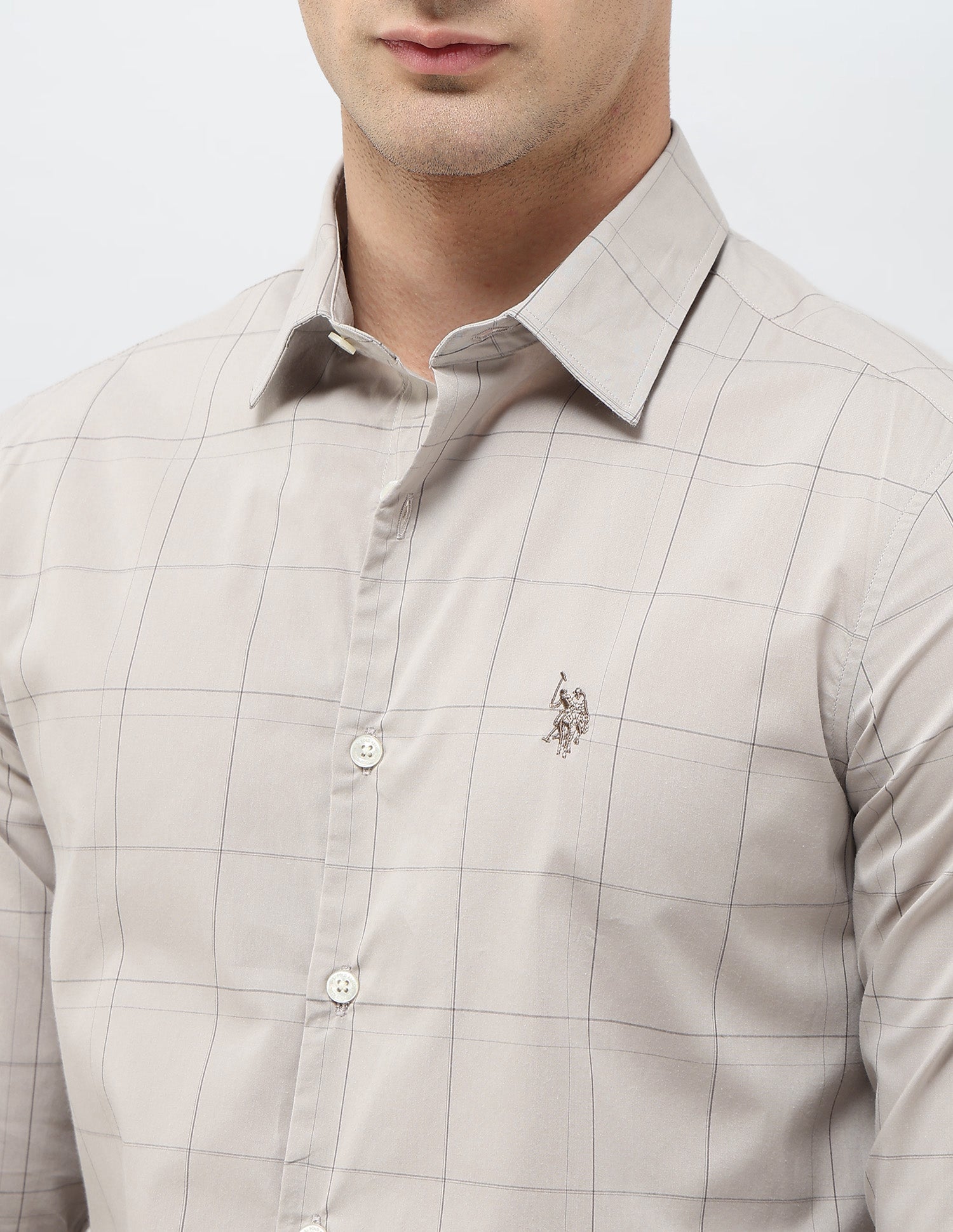 Tailored Fit Windowpane Checked Shirt Light Grey - U.S. POLO ASSN. | Large