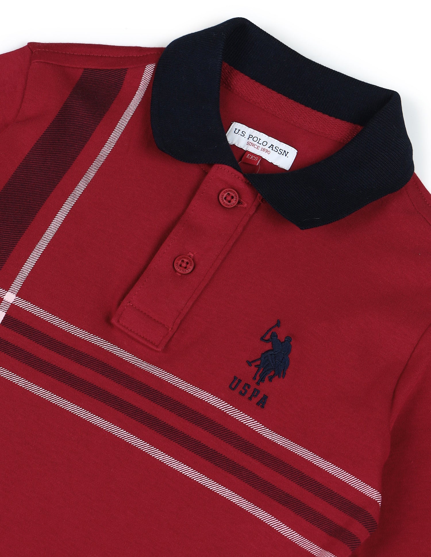 Boys Vertical Striped Regular Fit Polo Shirt Red - U.S. Polo Assn. India | Large
