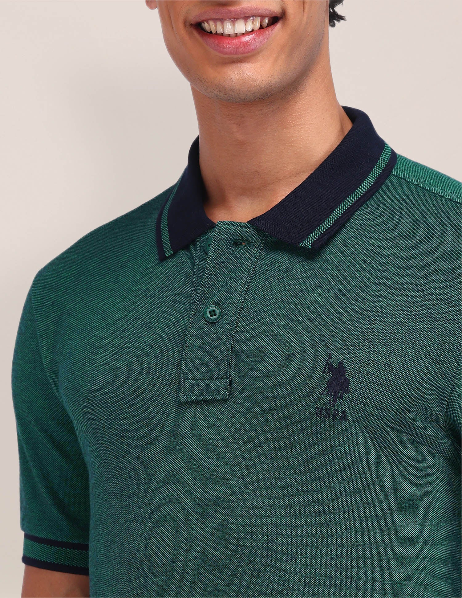 Textured Cotton Polo Shirt Dark Green - U.S. Polo Assn. India | Large