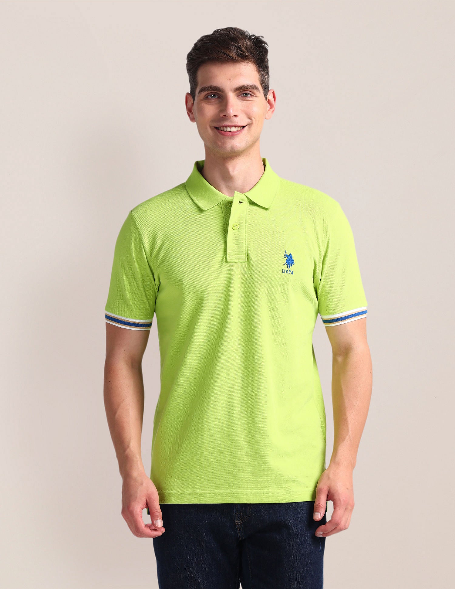 Tipped Sleeve Hem Slim Polo Shirt Light Green - U.S. Polo Assn. India | Large