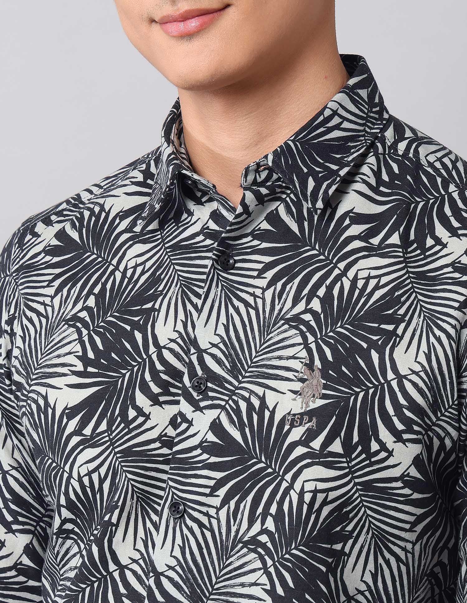 Tropical Printed Poplin Shirt Dark Grey - U.S. Polo Assn. India | Large