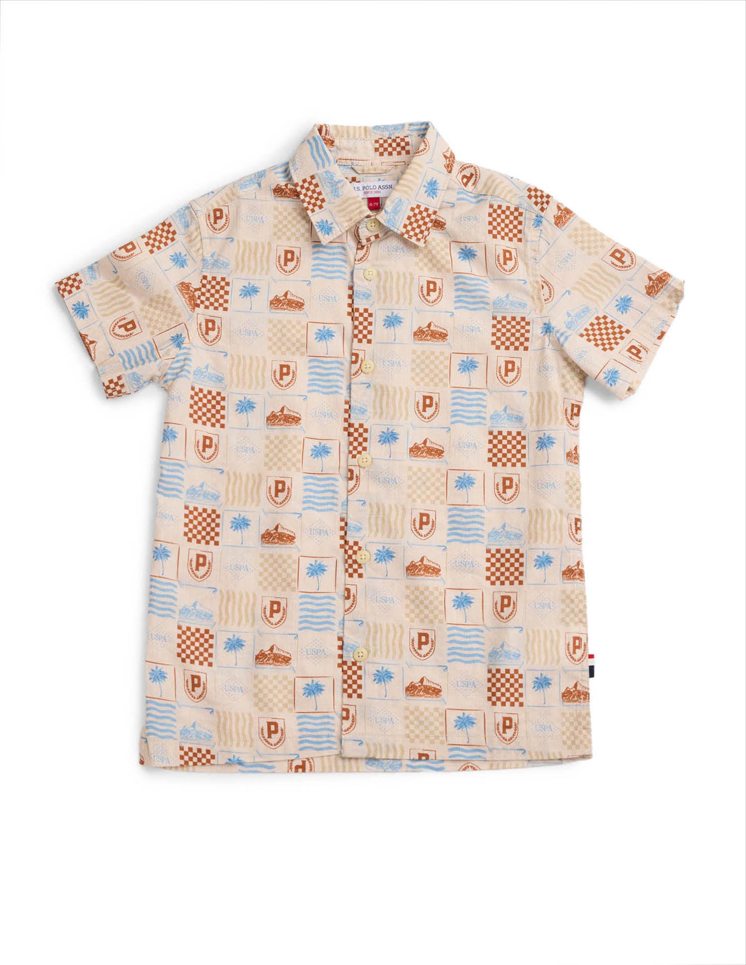 Boys All Over Printed Regular Fit Shirt Beige - U.S. POLO ASSN. | Large