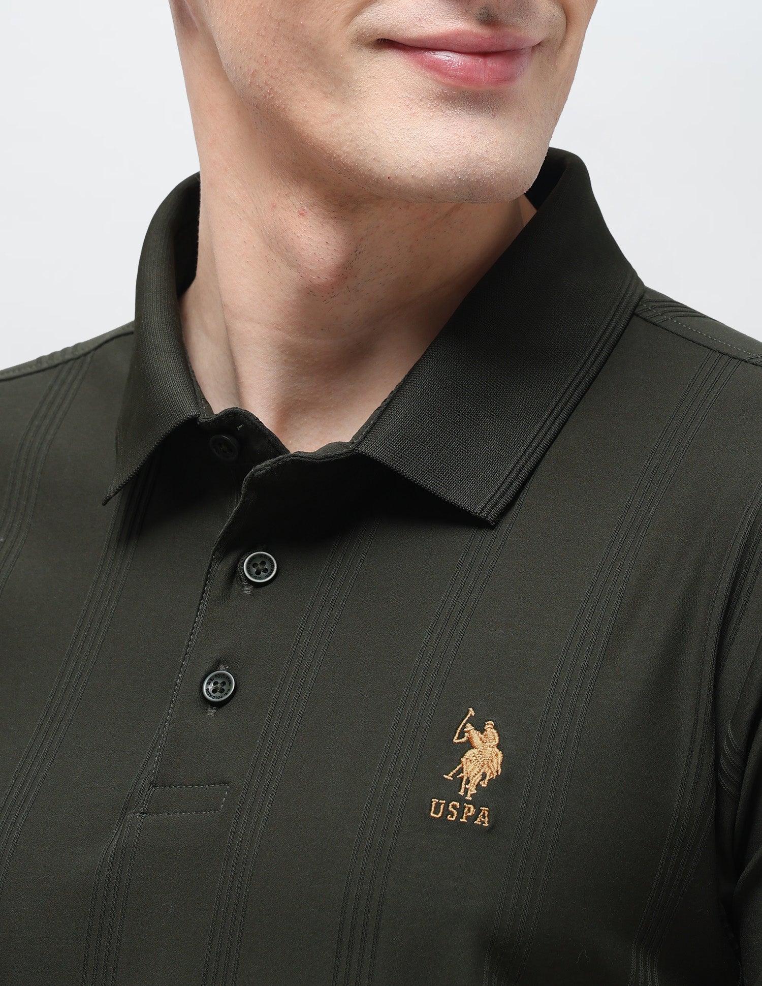 Vertical Striped Slim Fit Polo Shirt Olive - U.S. Polo Assn. India | Large