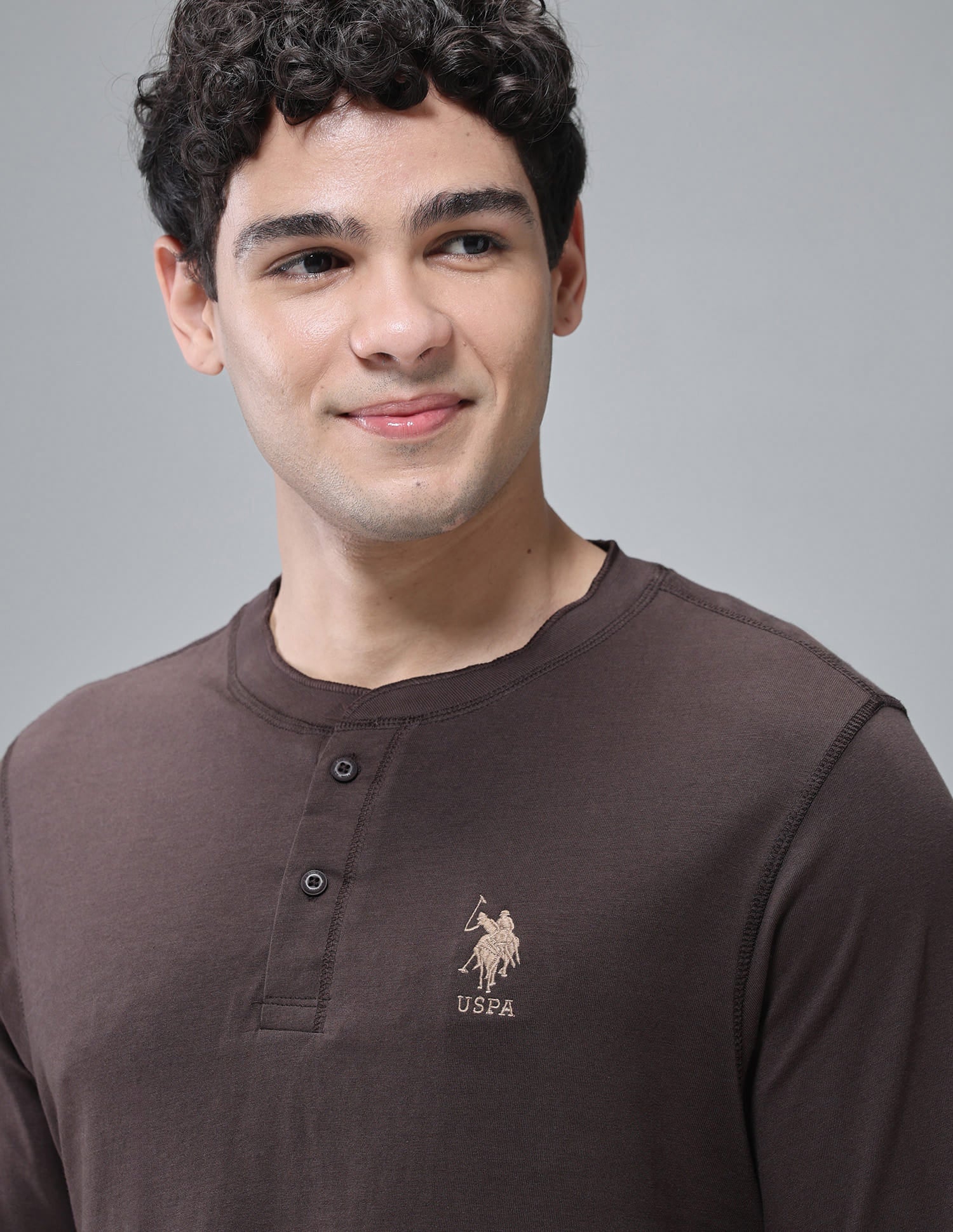 Pure Cotton I694 Lounge Henley T-Shirt - Pack Of 1 Choco - U.S. Polo Assn. India | Large