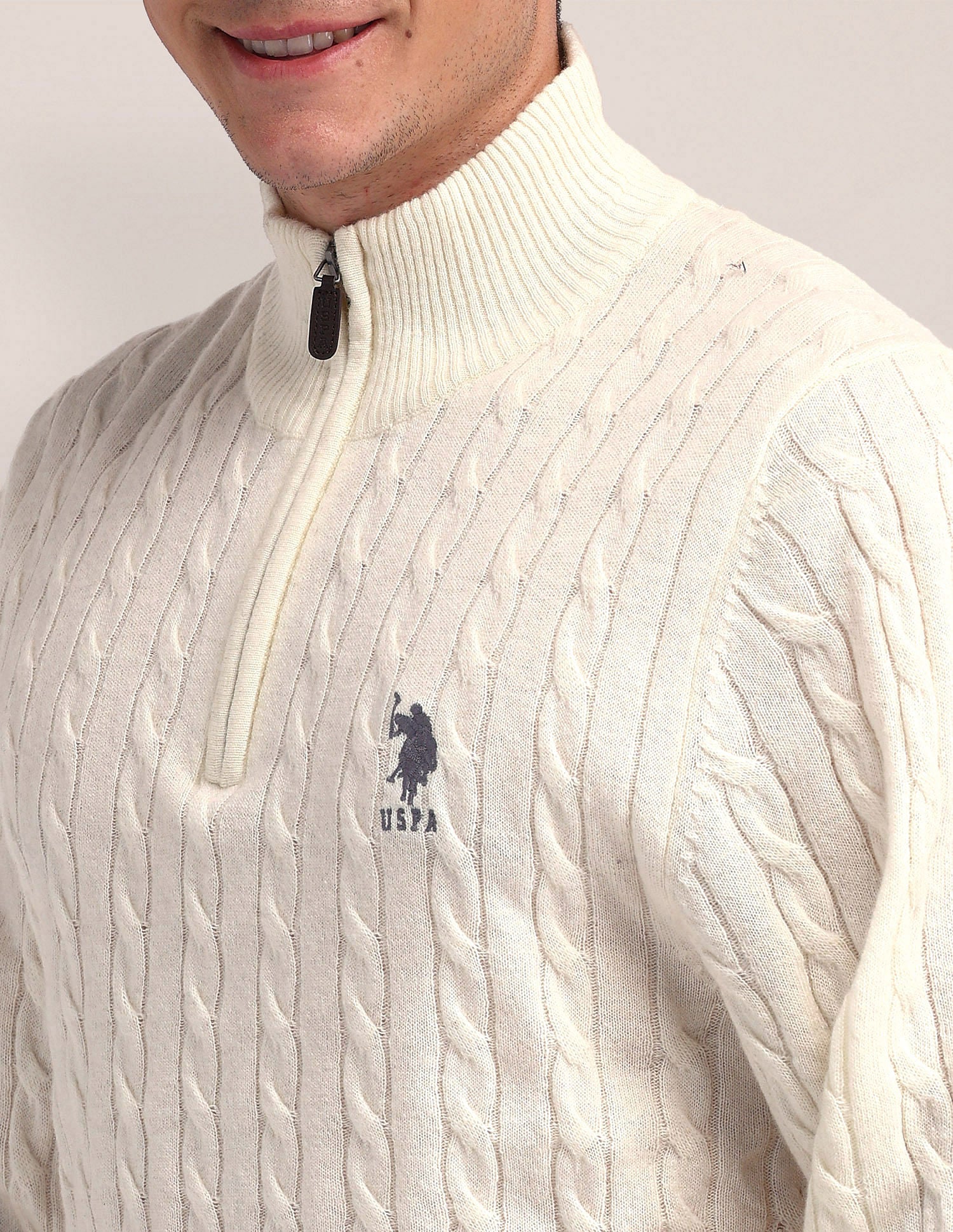 High Neck Zipper Sweater Off White - U.S. Polo Assn. India | Large