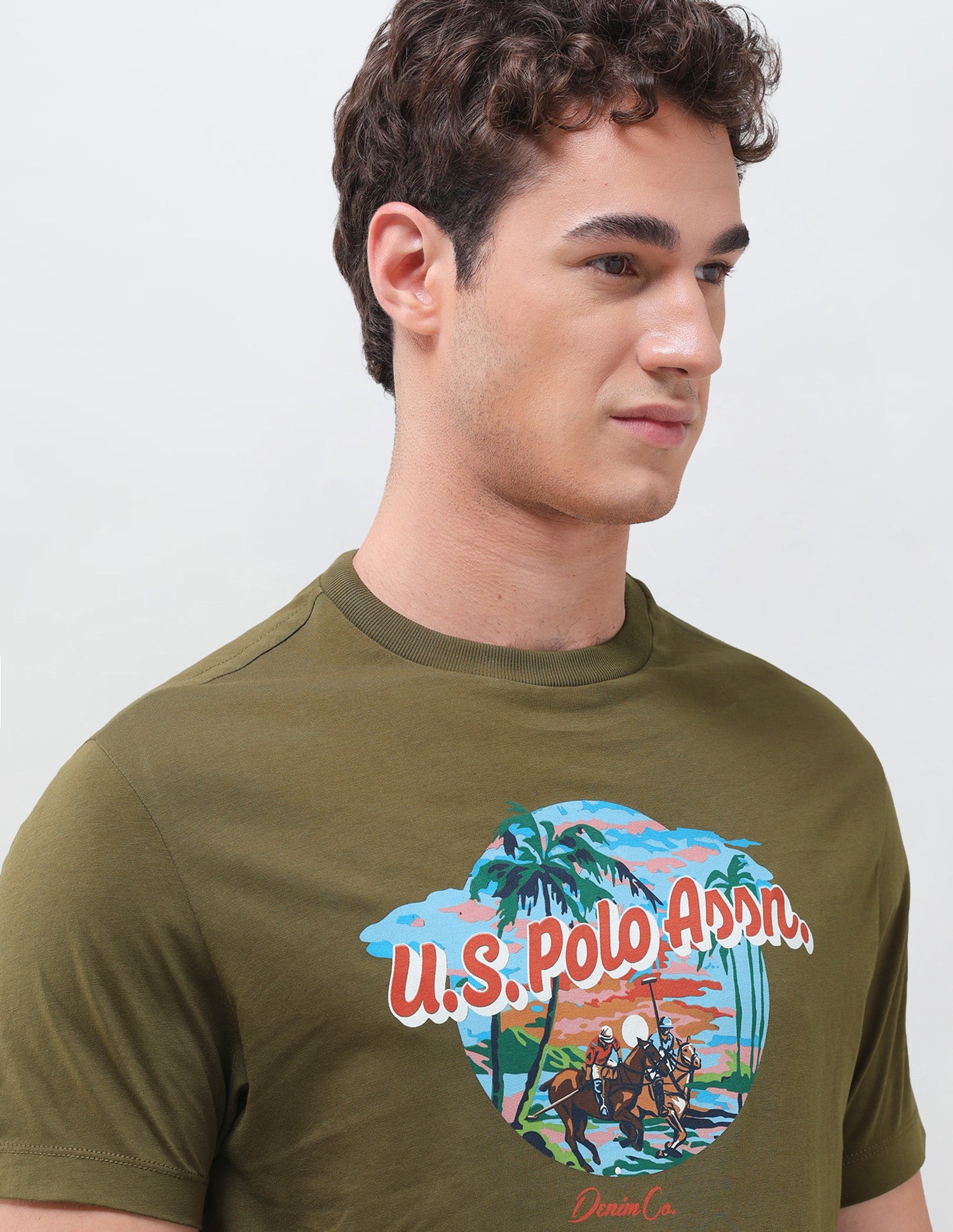 Graphic Brand Printed Regular Fit T-Shirt Olive - U.S. Polo Assn. India | Large